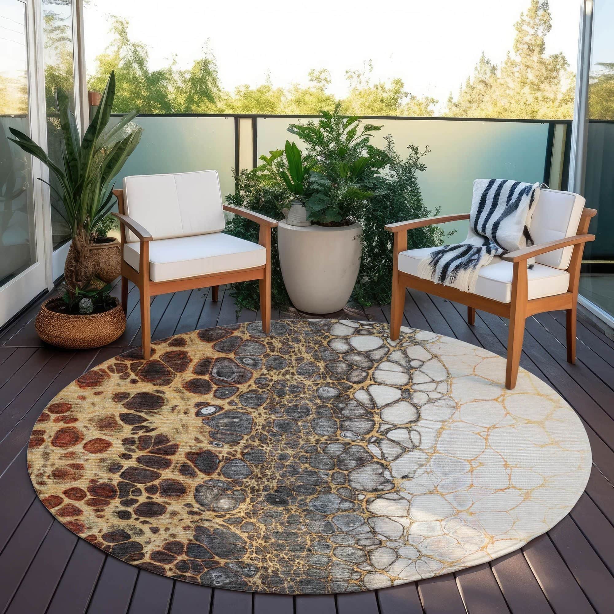 Machine Washable Ivory Rug - Indoor / Outdoor - Kids / Pet Friendly Abstract Print Rug