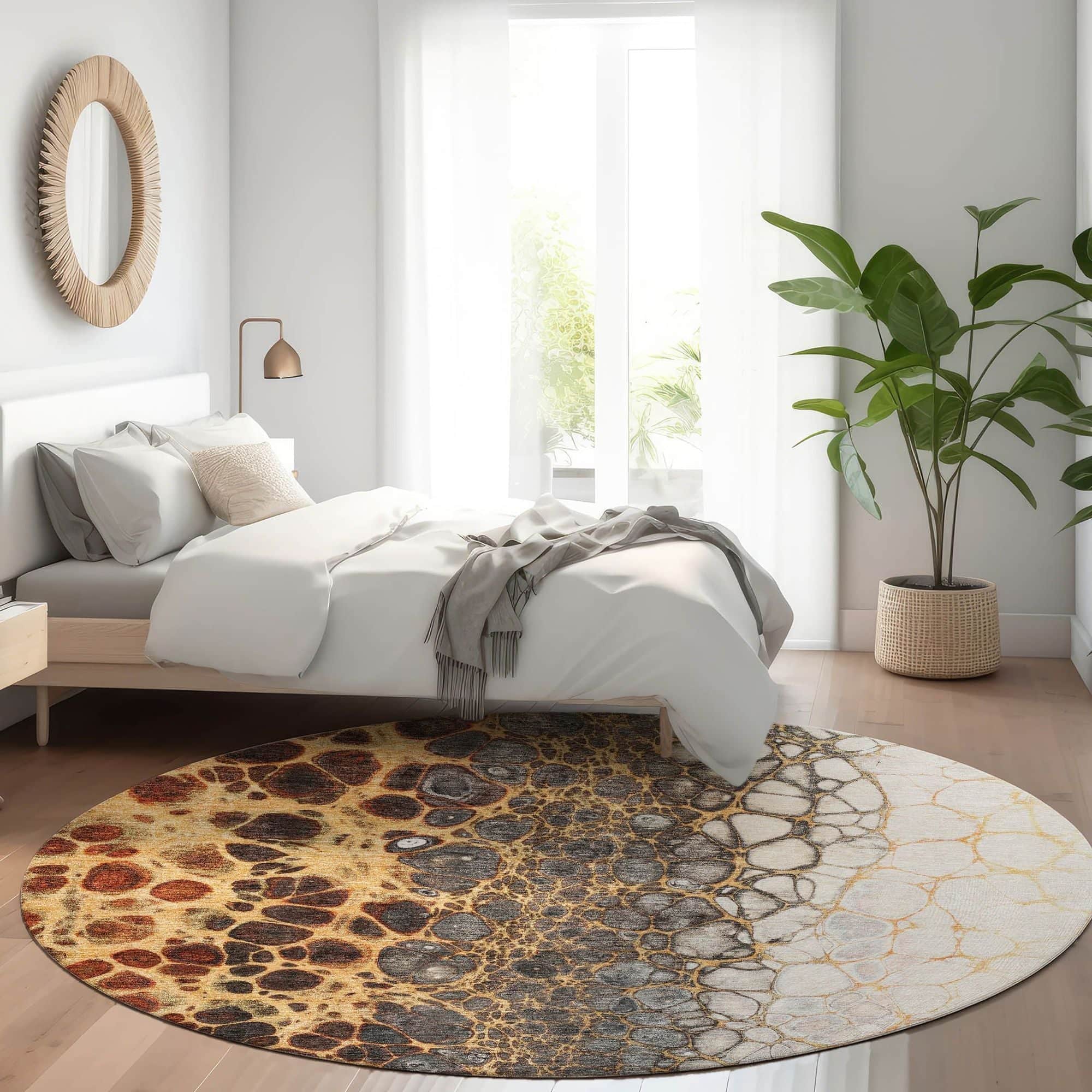 Machine Washable Ivory Rug - Indoor / Outdoor - Kids / Pet Friendly Abstract Print Rug