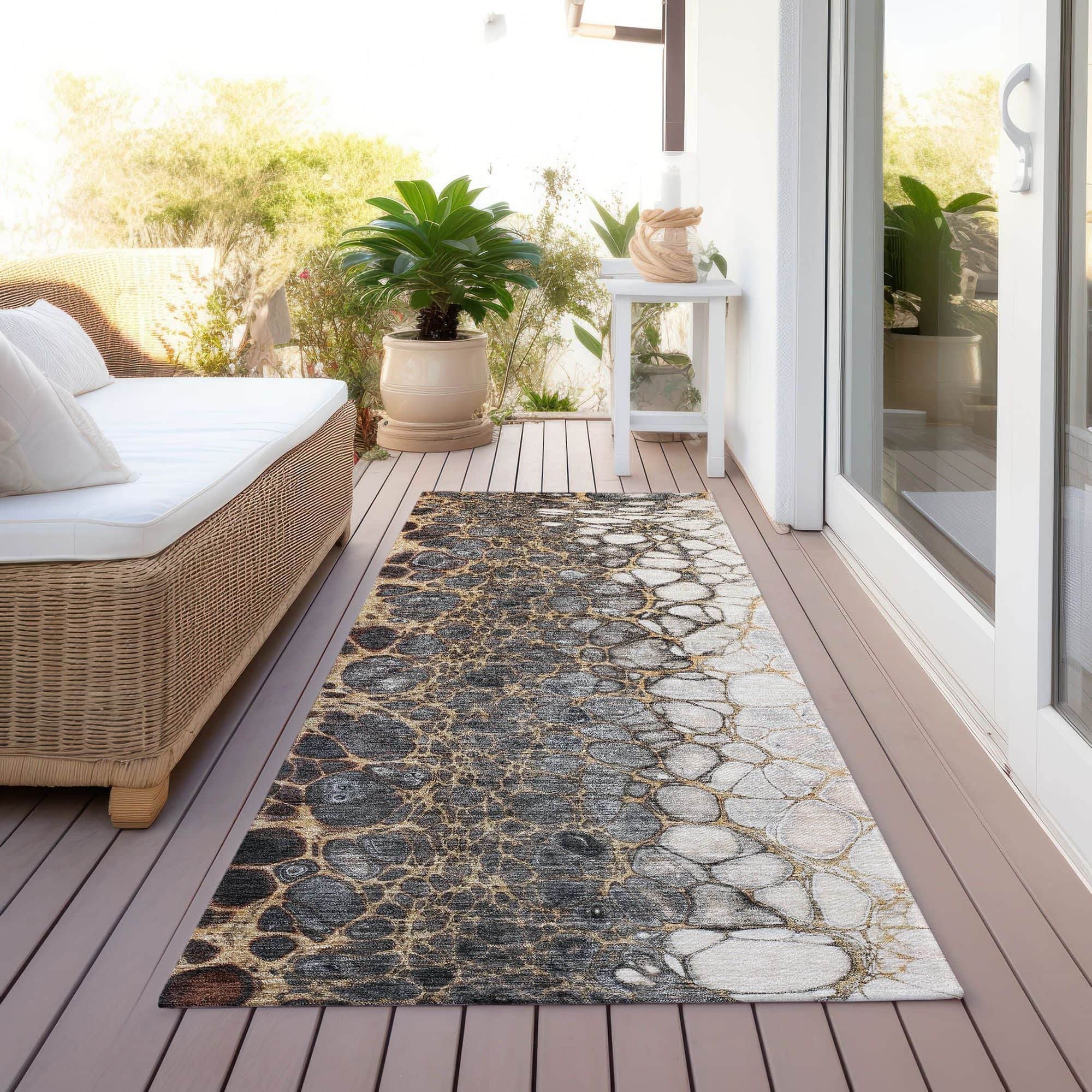 Machine Washable Ivory Rug - Indoor / Outdoor - Kids / Pet Friendly Abstract Print Rug