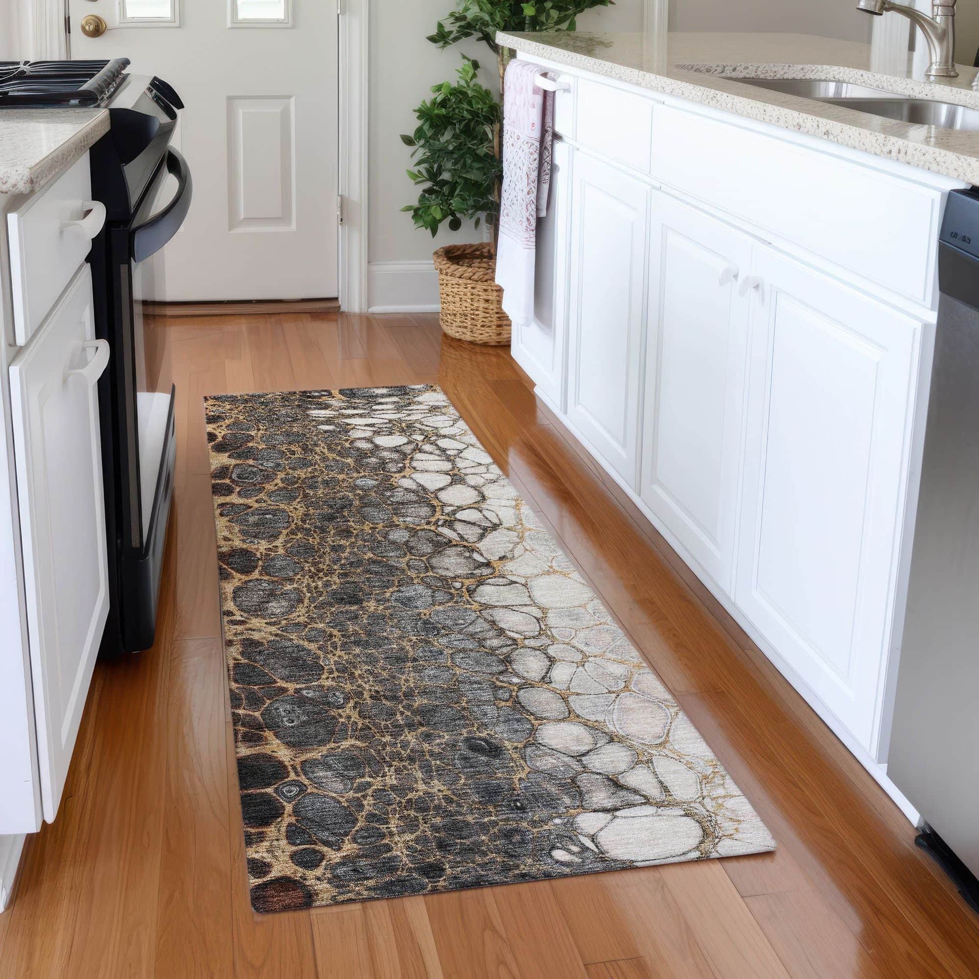 Machine Washable Ivory Rug - Indoor / Outdoor - Kids / Pet Friendly Abstract Print Rug