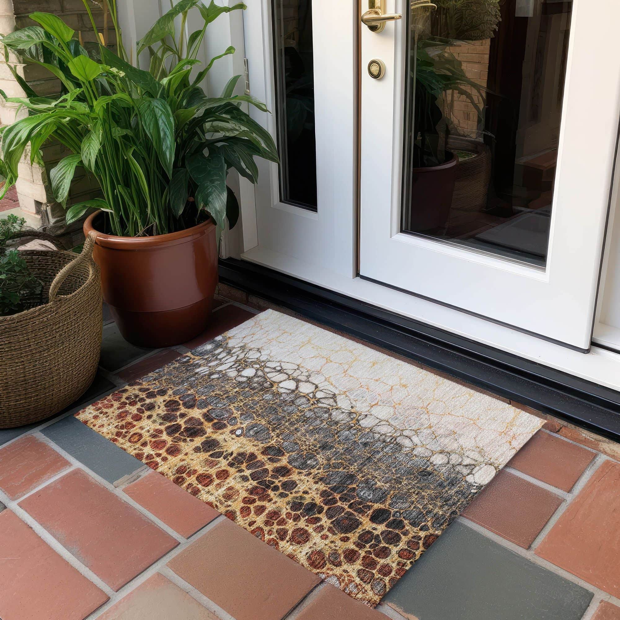 Machine Washable Ivory Rug - Indoor / Outdoor - Kids / Pet Friendly Abstract Print Rug