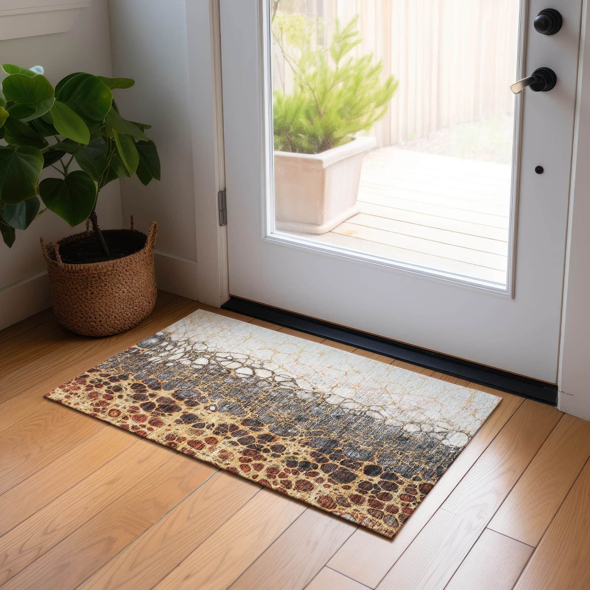 Machine Washable Ivory Rug - Indoor / Outdoor - Kids / Pet Friendly Abstract Print Rug