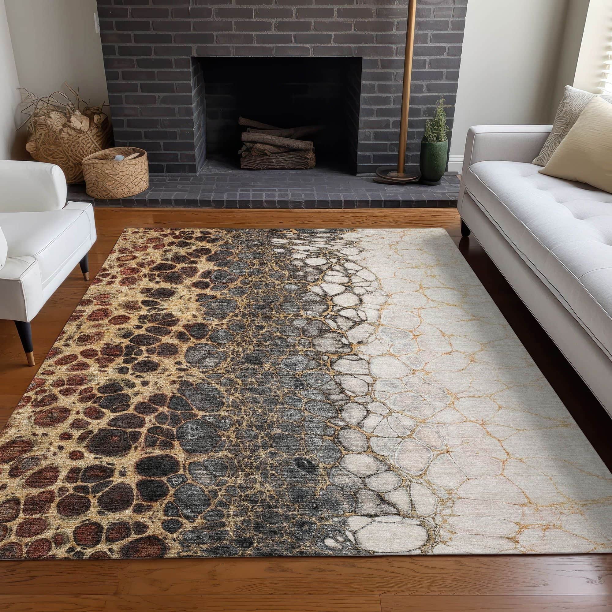 Machine Washable Ivory Rug - Indoor / Outdoor - Kids / Pet Friendly Abstract Print Rug
