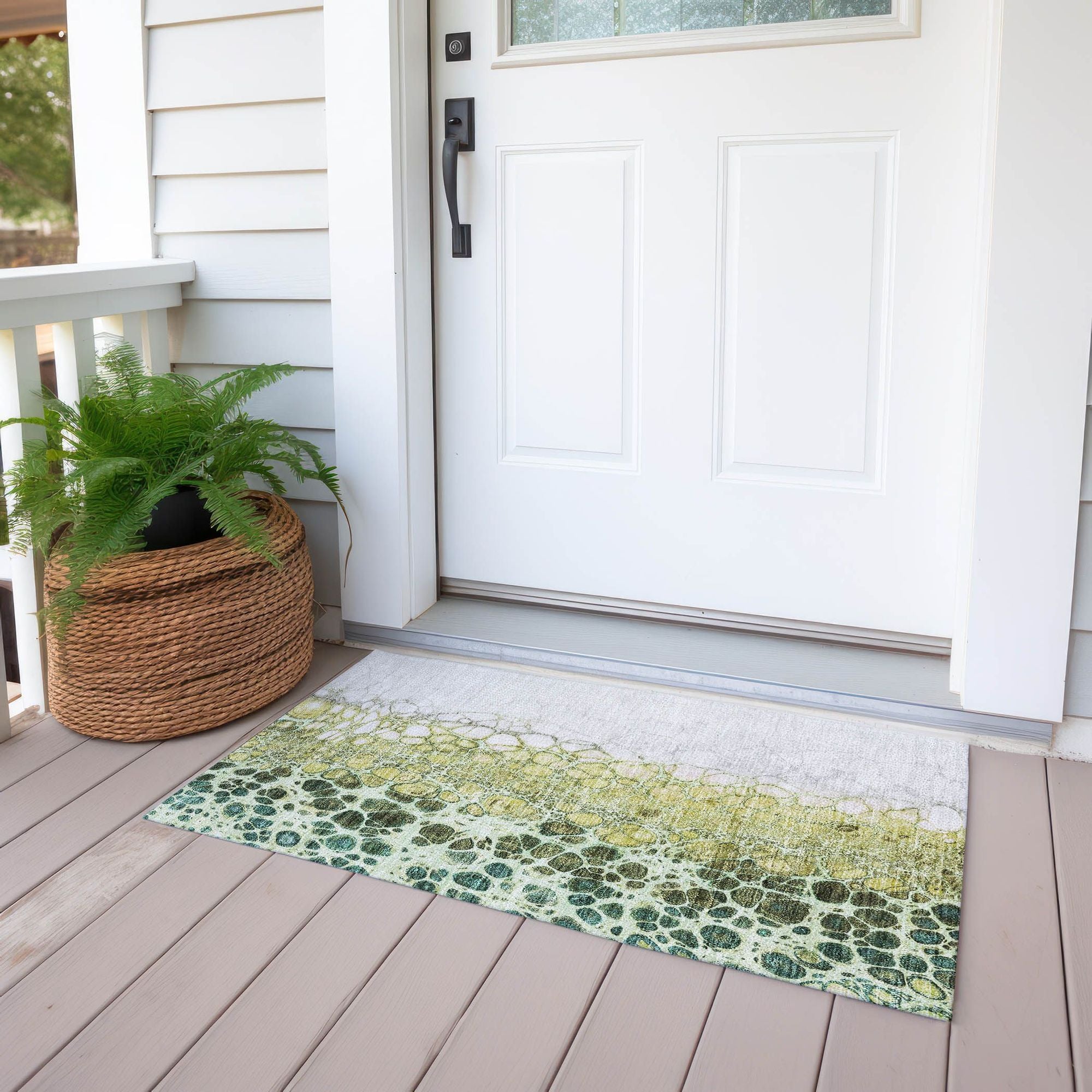 Machine Washable Olive Green Rug - Indoor / Outdoor - Kids / Pet Friendly Abstract Print Rug