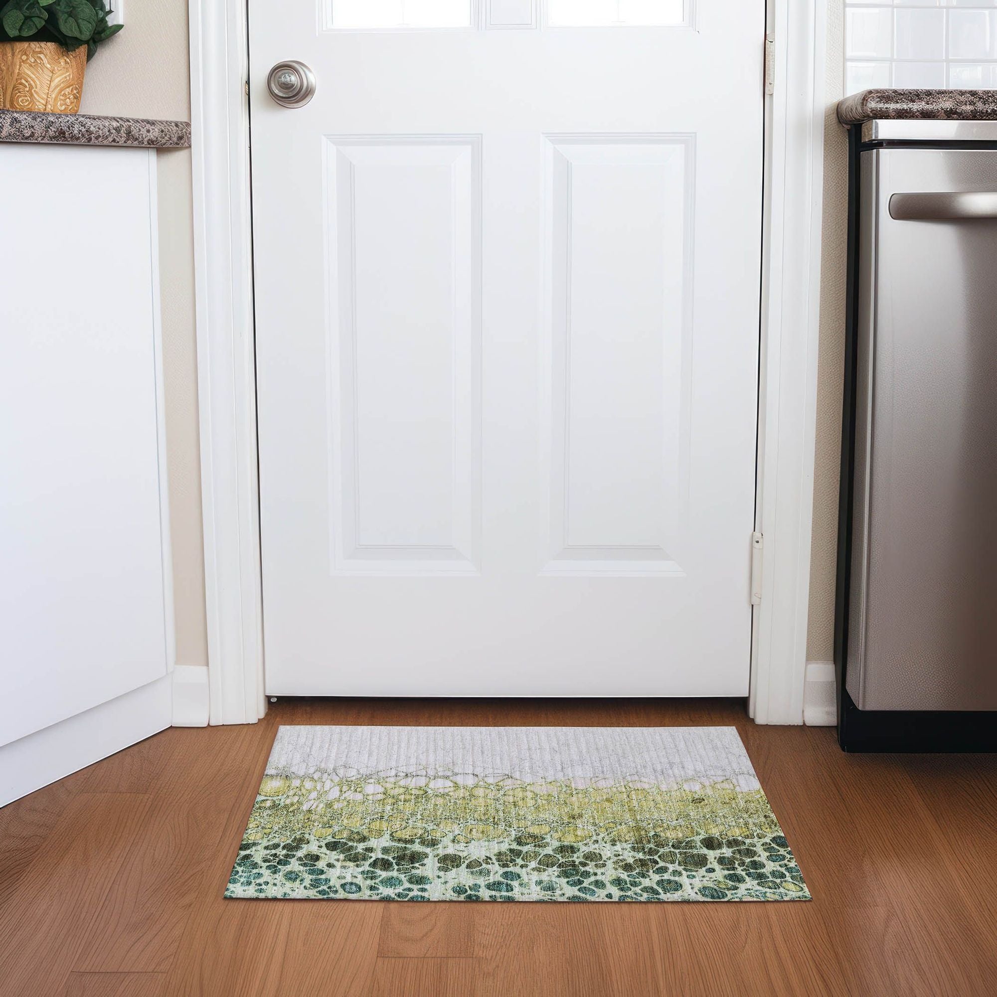 Machine Washable Olive Green Rug - Indoor / Outdoor - Kids / Pet Friendly Abstract Print Rug