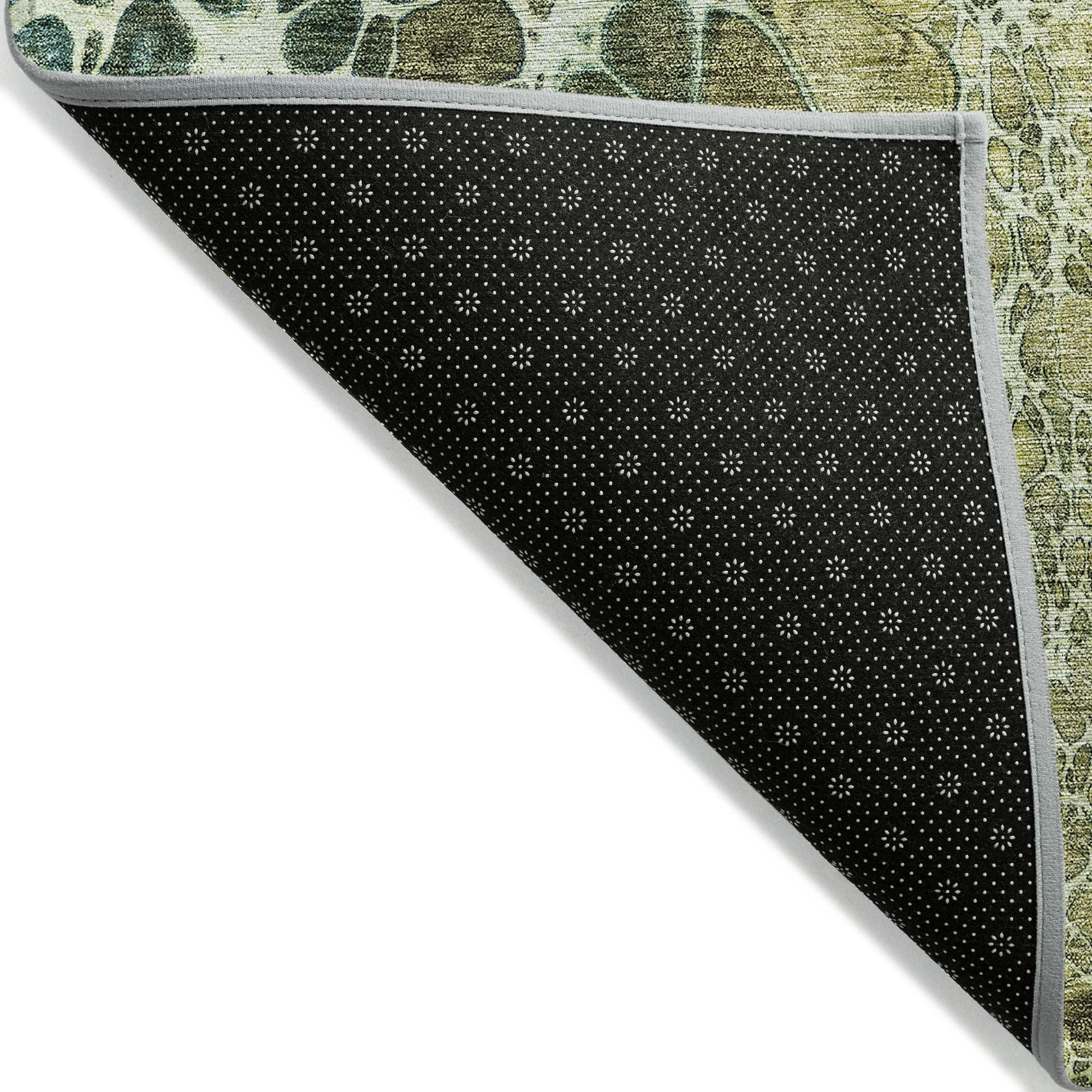Machine Washable Olive Green Rug - Indoor / Outdoor - Kids / Pet Friendly Abstract Print Rug