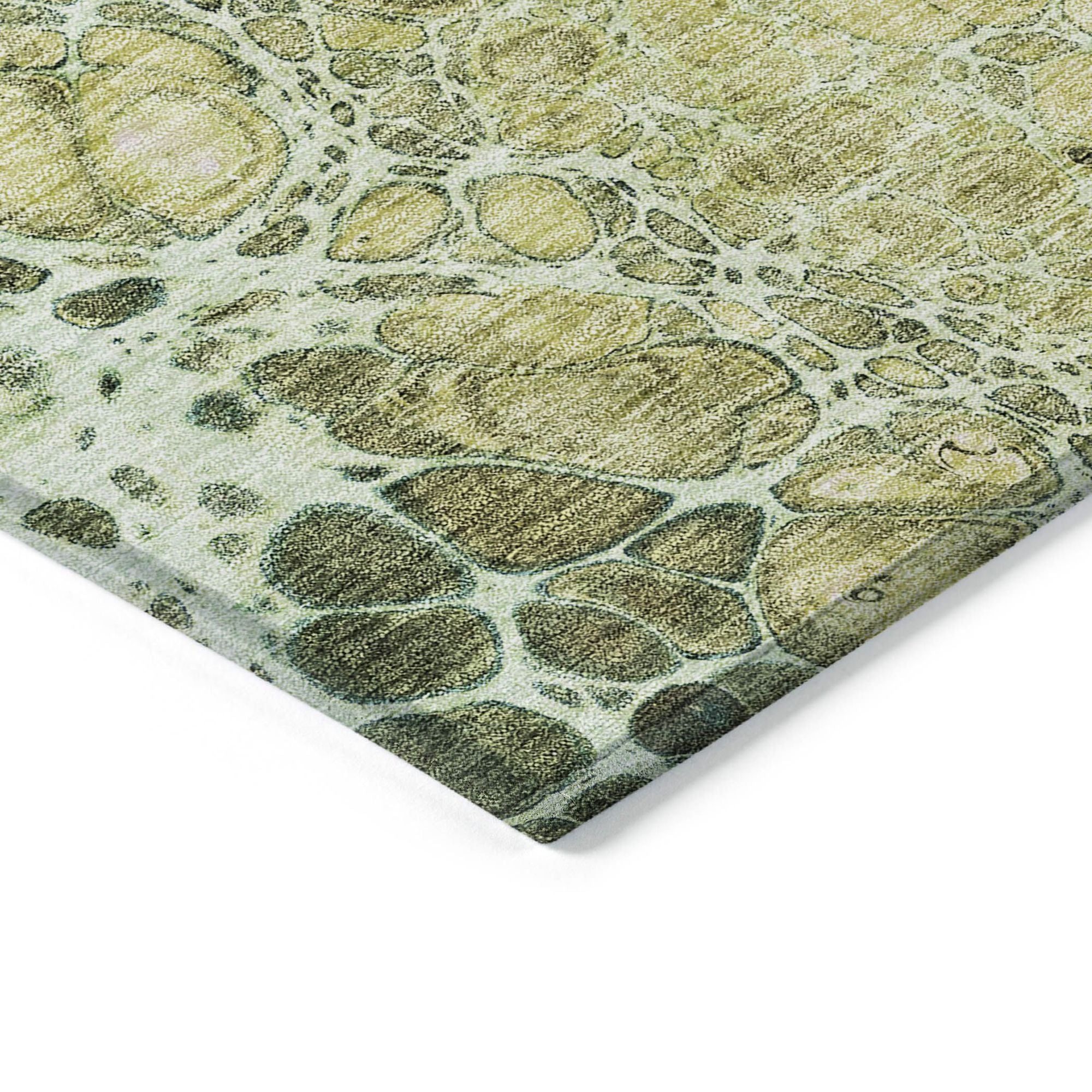 Machine Washable Olive Green Rug - Indoor / Outdoor - Kids / Pet Friendly Abstract Print Rug