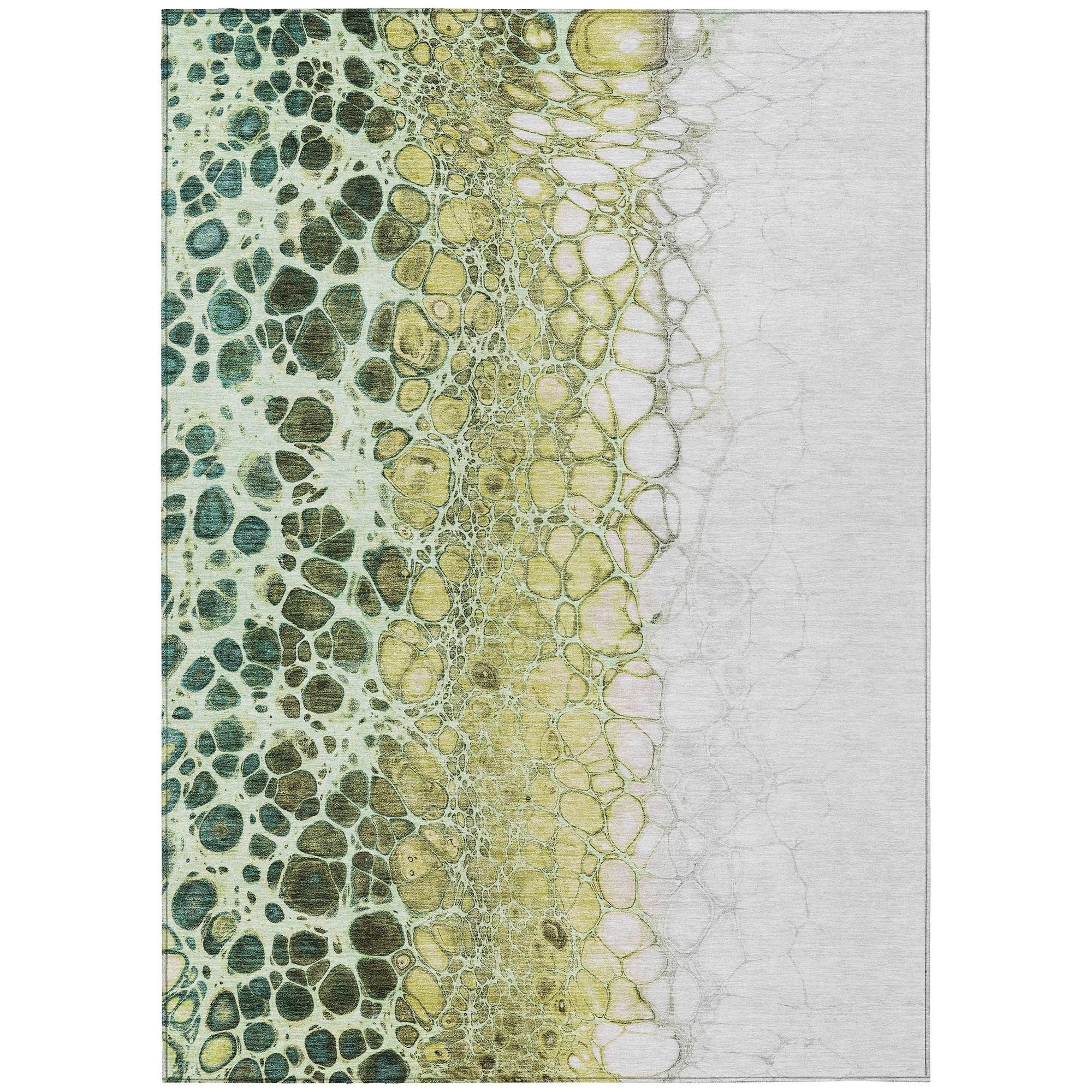 Machine Washable Olive Green Rug - Indoor / Outdoor - Kids / Pet Friendly Abstract Print Rug