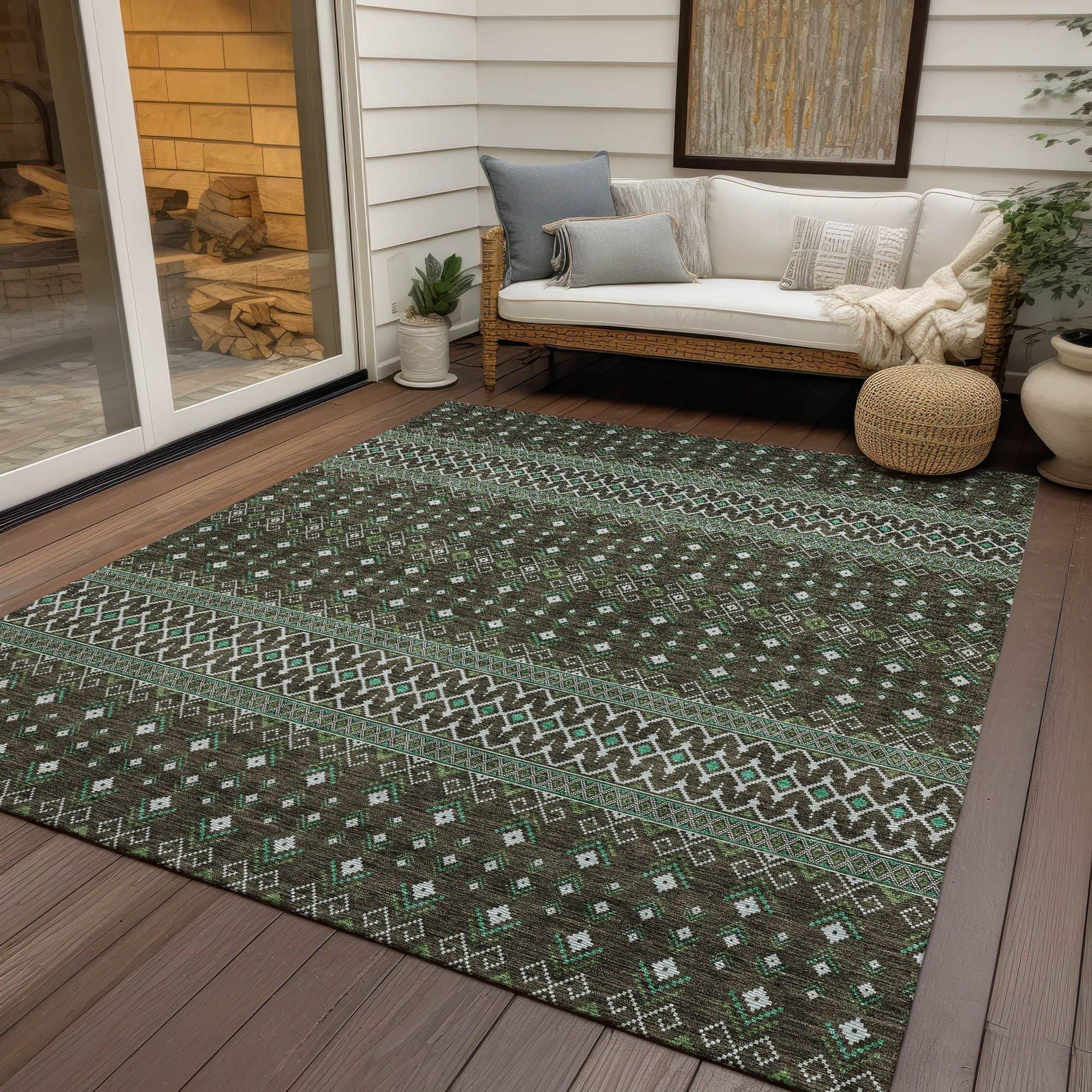 Machine Washable Brown Rug - Indoor / Outdoor - Kids / Pet Friendly Boho Print Rug