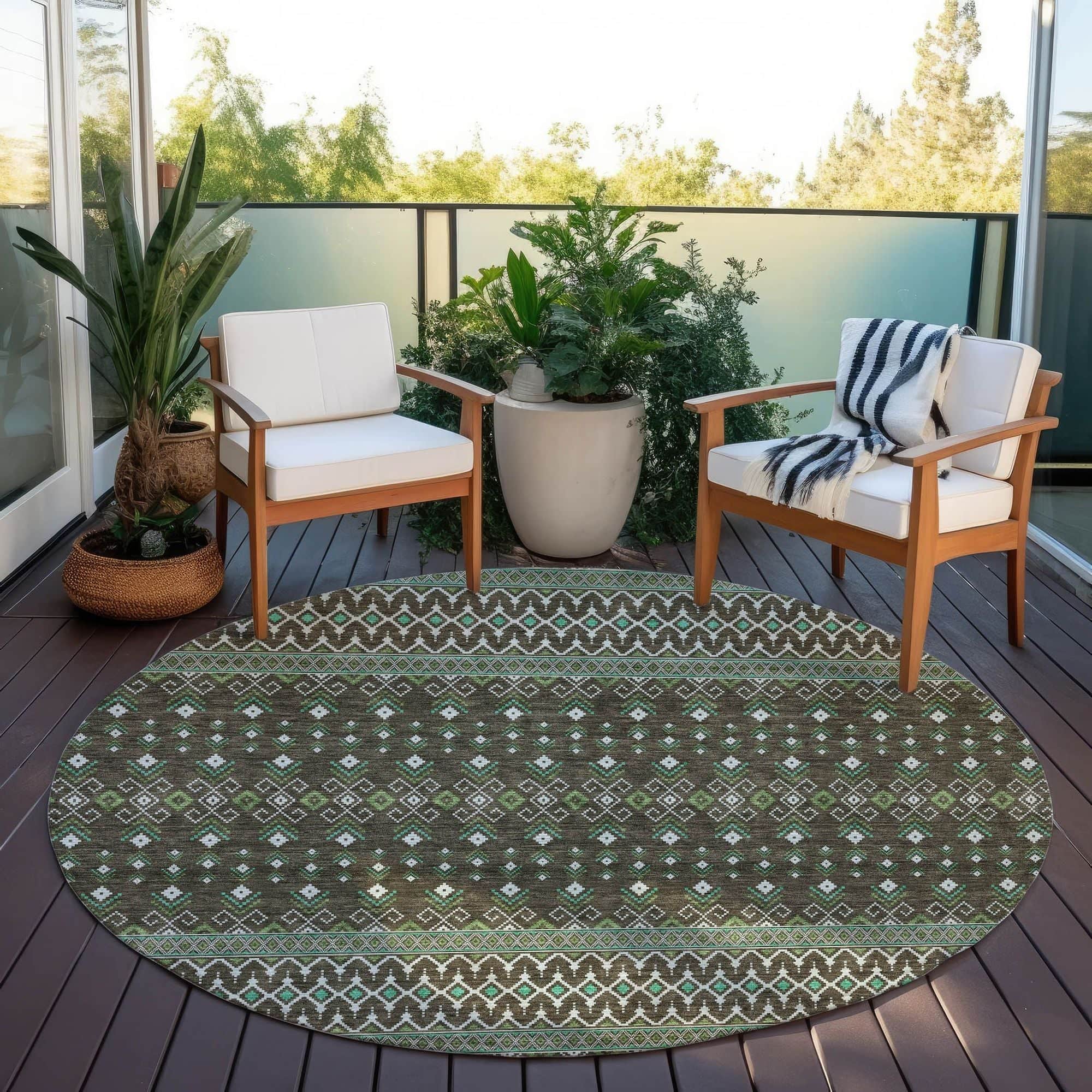 Machine Washable Brown Rug - Indoor / Outdoor - Kids / Pet Friendly Boho Print Rug