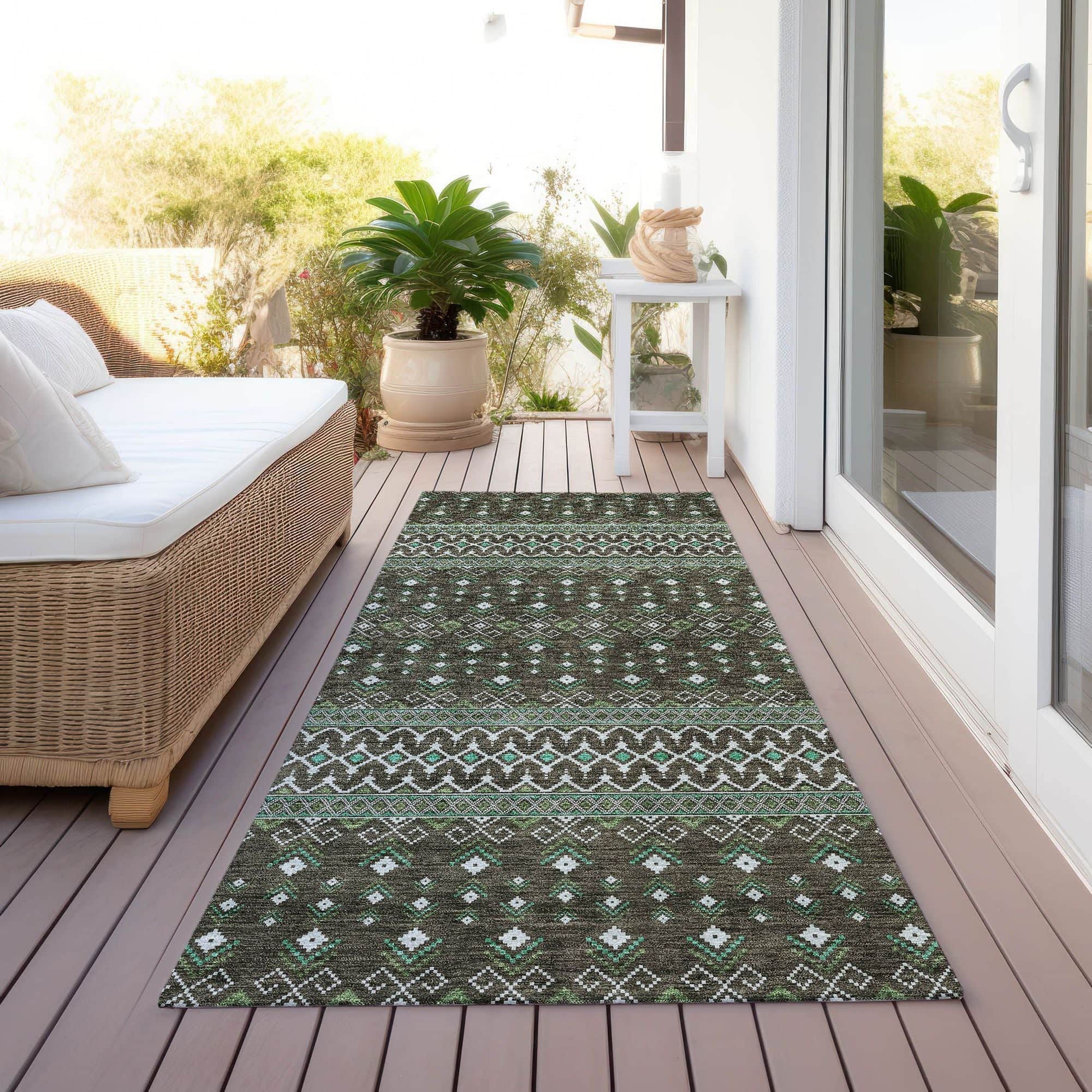 Machine Washable Brown Rug - Indoor / Outdoor - Kids / Pet Friendly Boho Print Rug