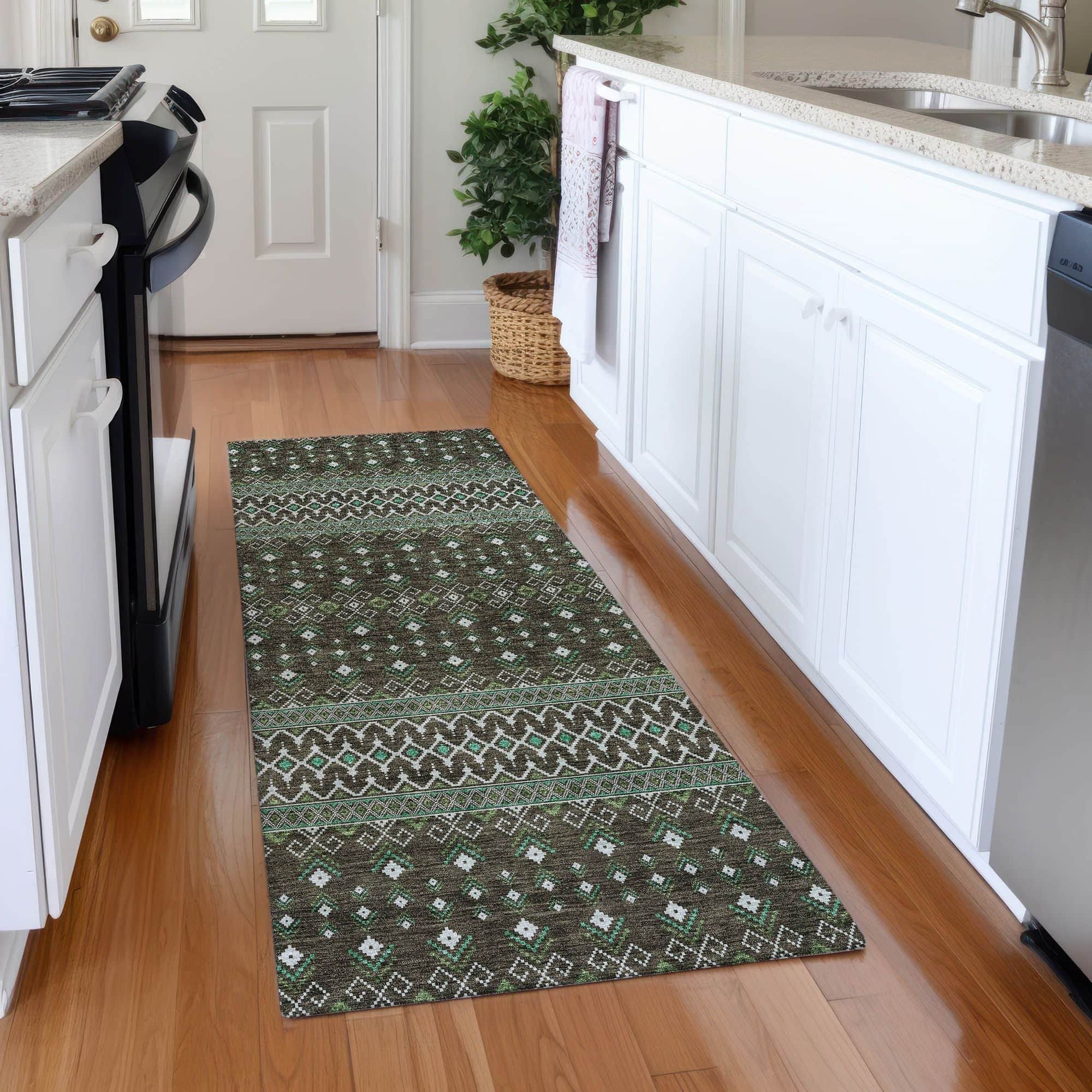 Machine Washable Brown Rug - Indoor / Outdoor - Kids / Pet Friendly Boho Print Rug