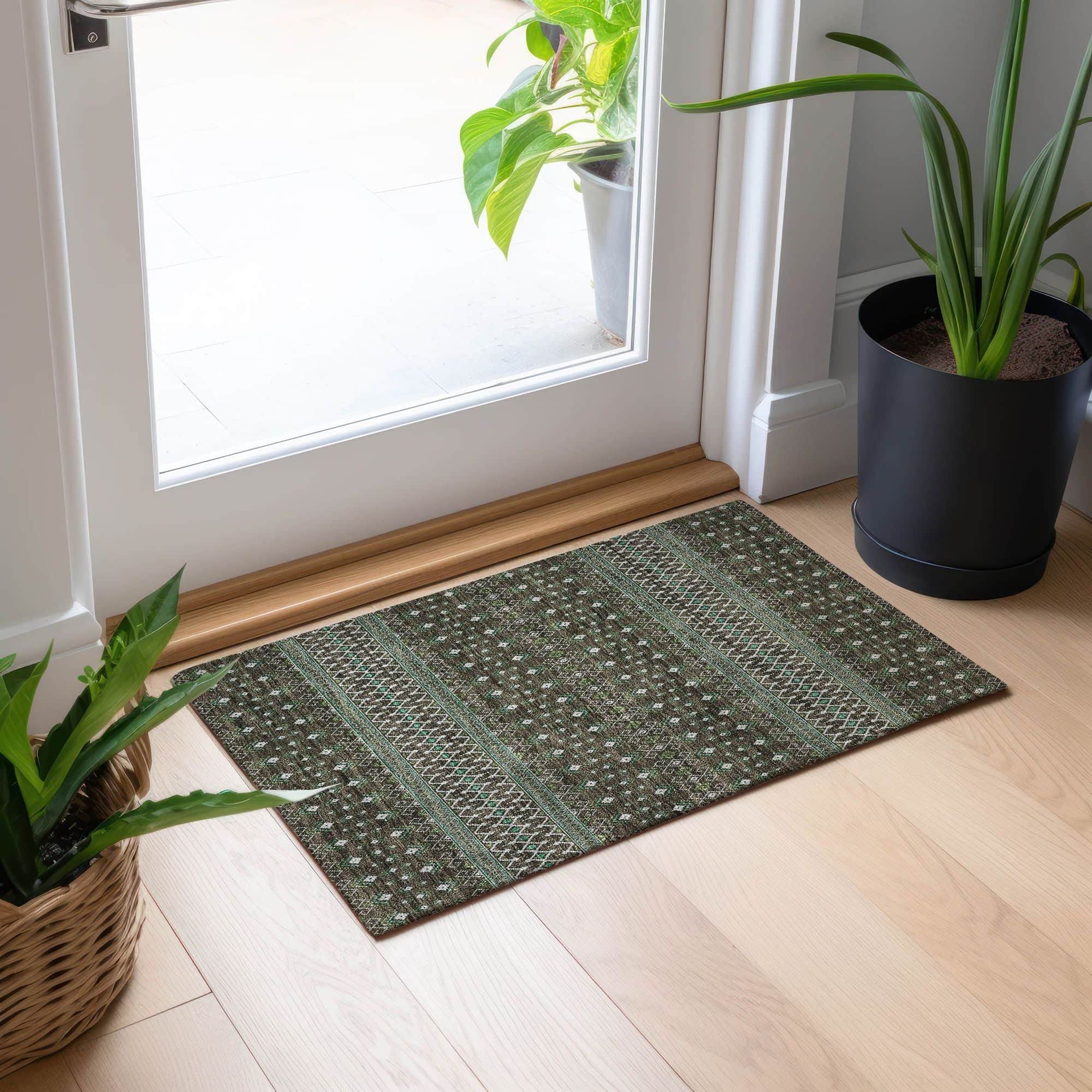 Machine Washable Brown Rug - Indoor / Outdoor - Kids / Pet Friendly Boho Print Rug