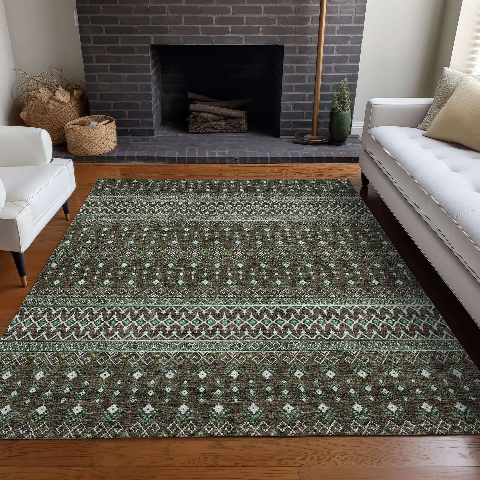 Machine Washable Brown Rug - Indoor / Outdoor - Kids / Pet Friendly Boho Print Rug