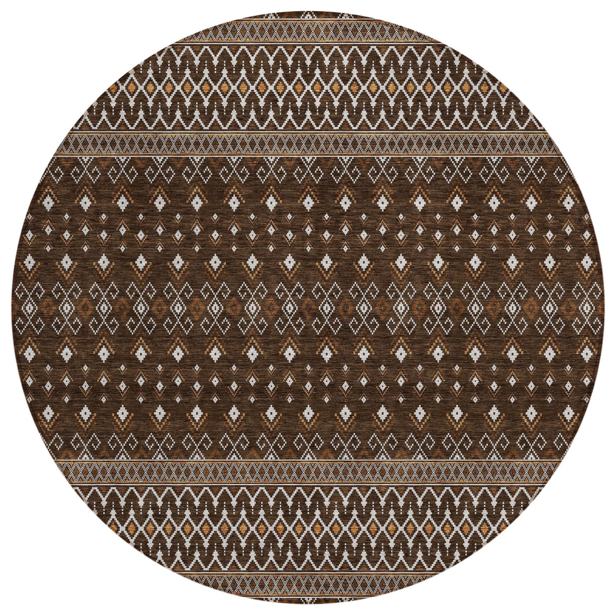 Machine Washable Chocolate Brown Rug - Indoor / Outdoor - Kids / Pet Friendly Boho Print Rug