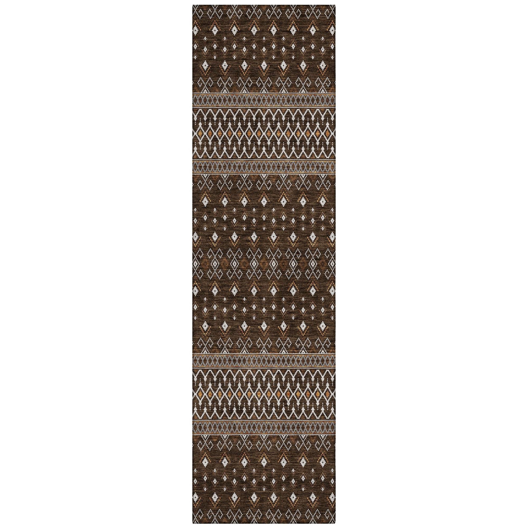 Machine Washable Chocolate Brown Rug - Indoor / Outdoor - Kids / Pet Friendly Boho Print Rug