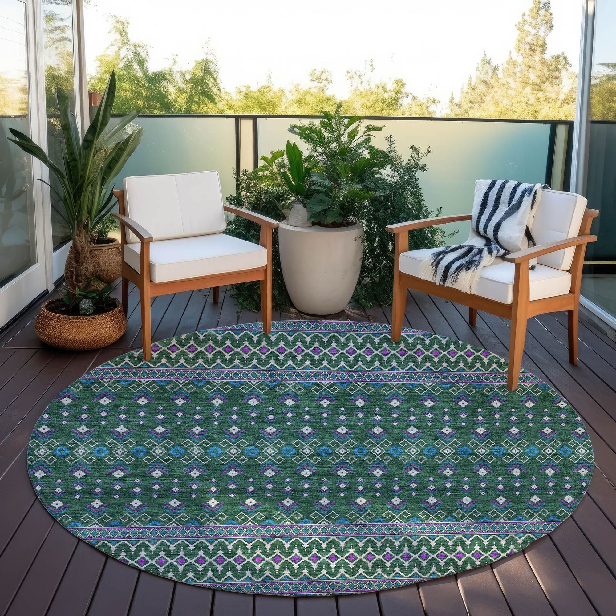 Machine Washable Green Rug - Indoor / Outdoor - Kids / Pet Friendly Boho Print Rug