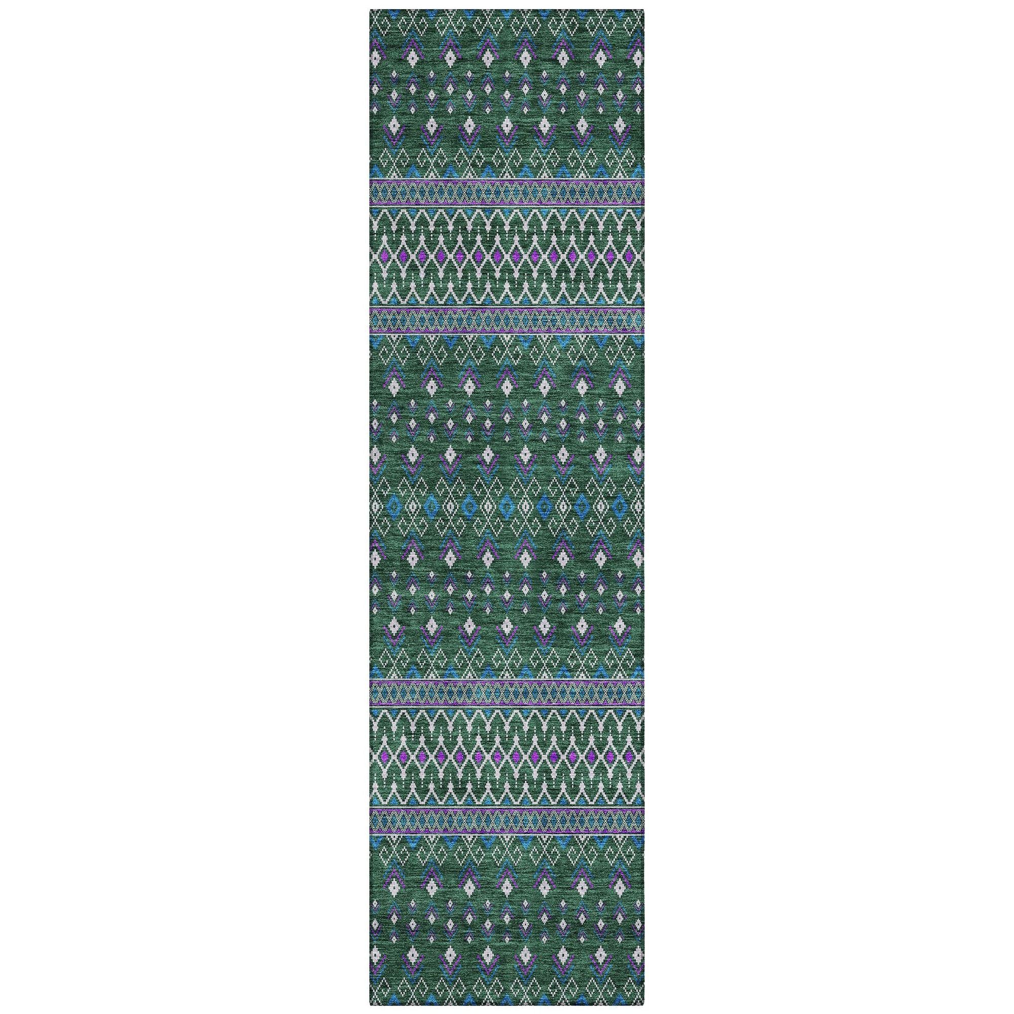 Machine Washable Green Rug - Indoor / Outdoor - Kids / Pet Friendly Boho Print Rug