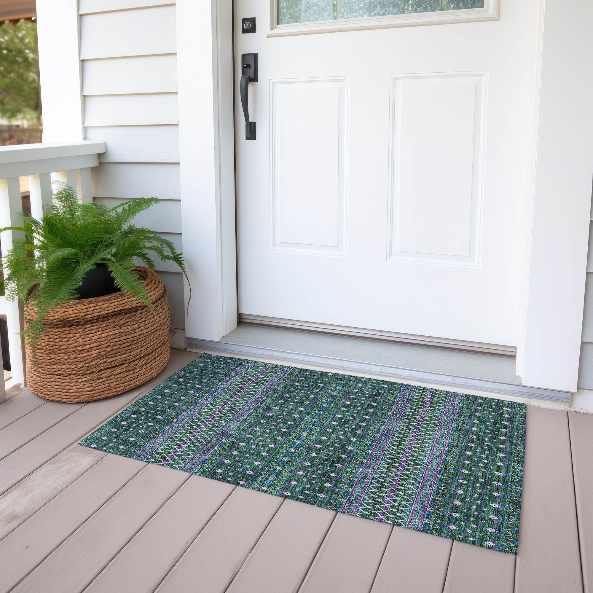 Machine Washable Green Rug - Indoor / Outdoor - Kids / Pet Friendly Boho Print Rug