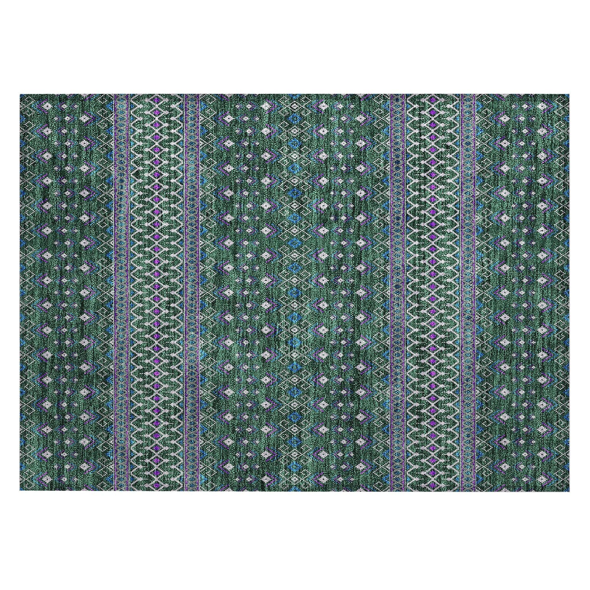 Machine Washable Green Rug - Indoor / Outdoor - Kids / Pet Friendly Boho Print Rug