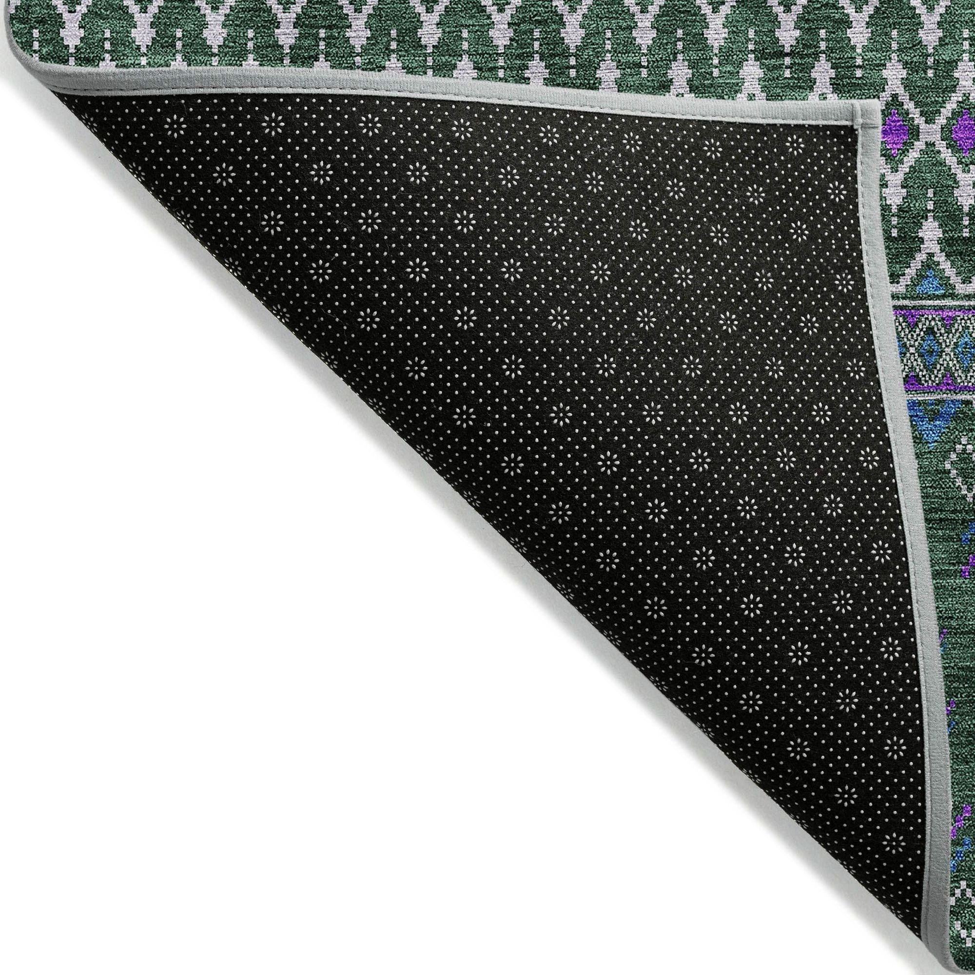 Machine Washable Green Rug - Indoor / Outdoor - Kids / Pet Friendly Boho Print Rug