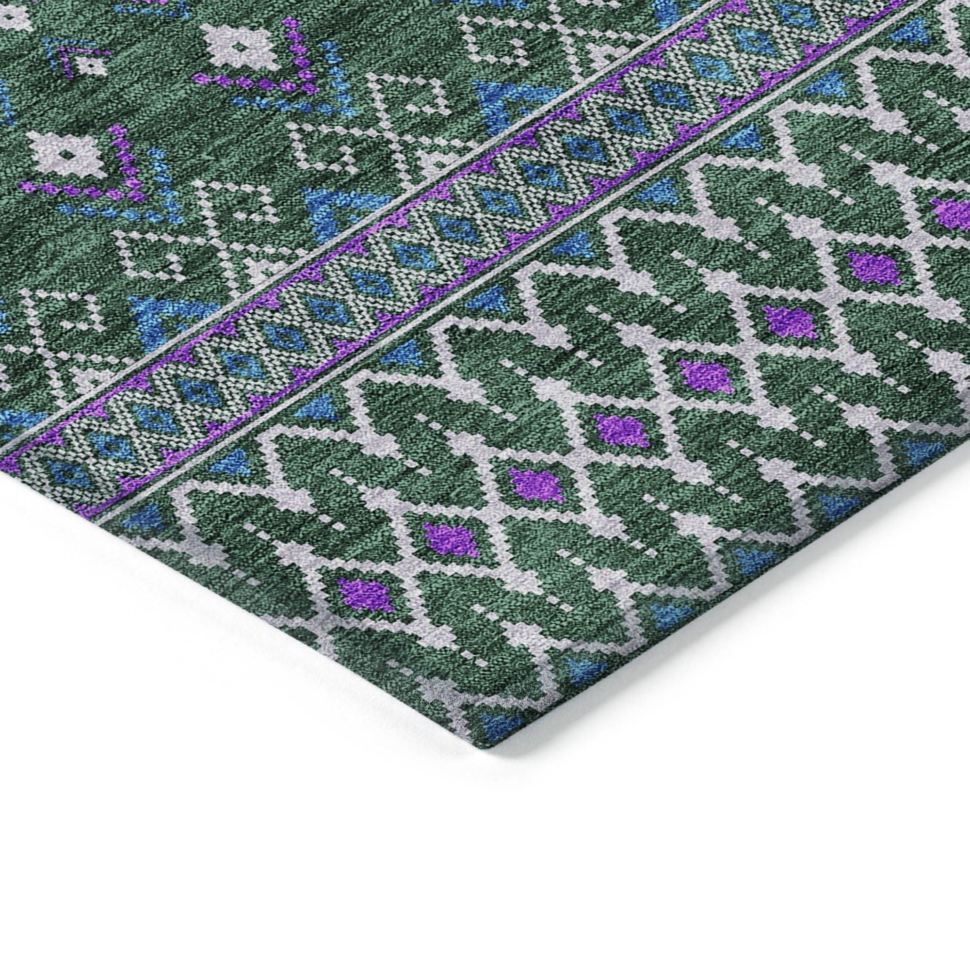 Machine Washable Green Rug - Indoor / Outdoor - Kids / Pet Friendly Boho Print Rug