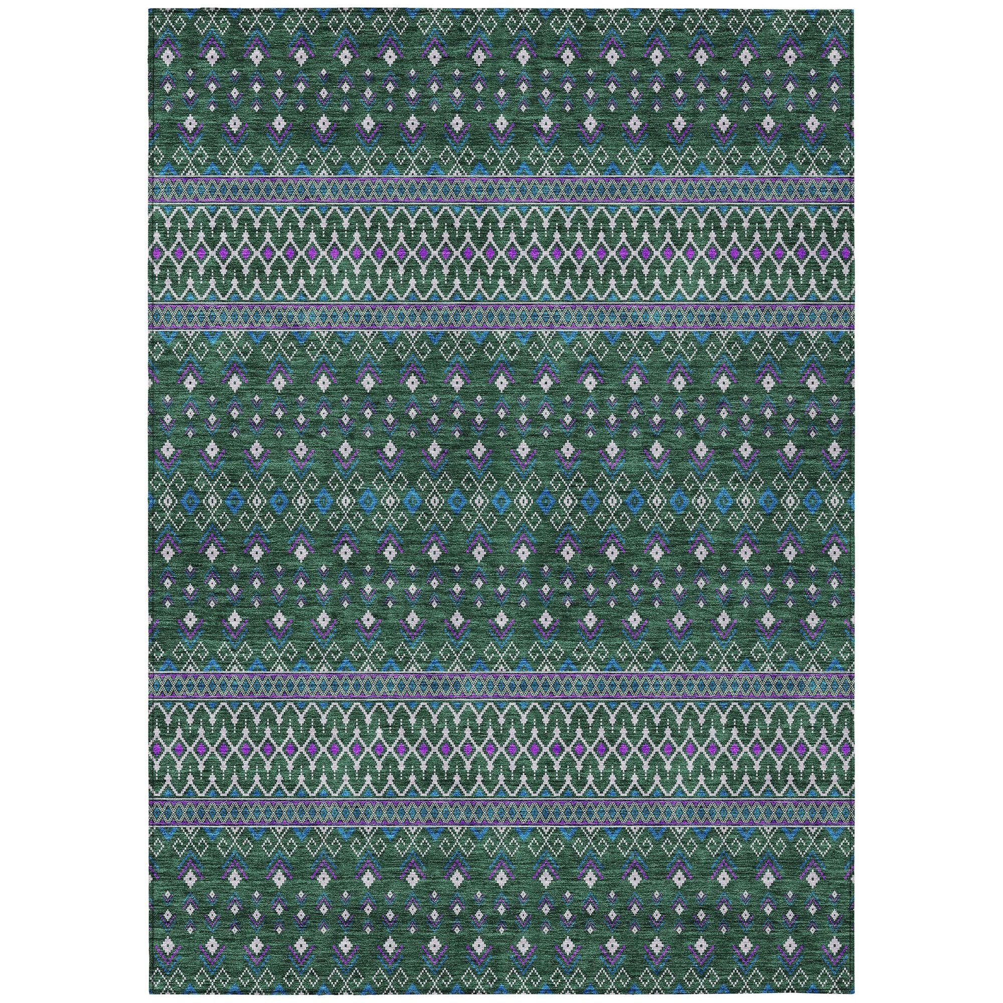 Machine Washable Green Rug - Indoor / Outdoor - Kids / Pet Friendly Boho Print Rug
