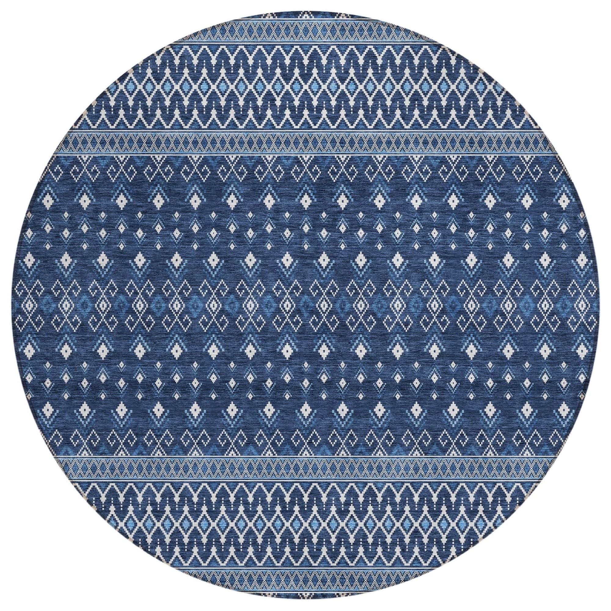 Machine Washable Navy Blue Rug - Indoor / Outdoor - Kids / Pet Friendly Boho Print Rug
