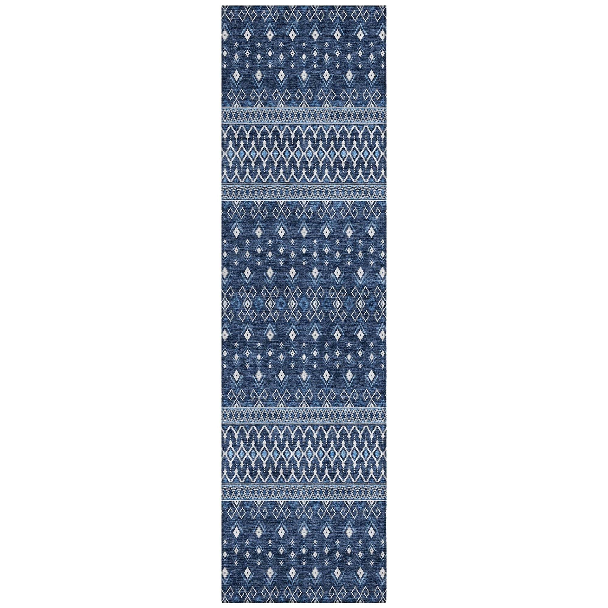 Machine Washable Navy Blue Rug - Indoor / Outdoor - Kids / Pet Friendly Boho Print Rug