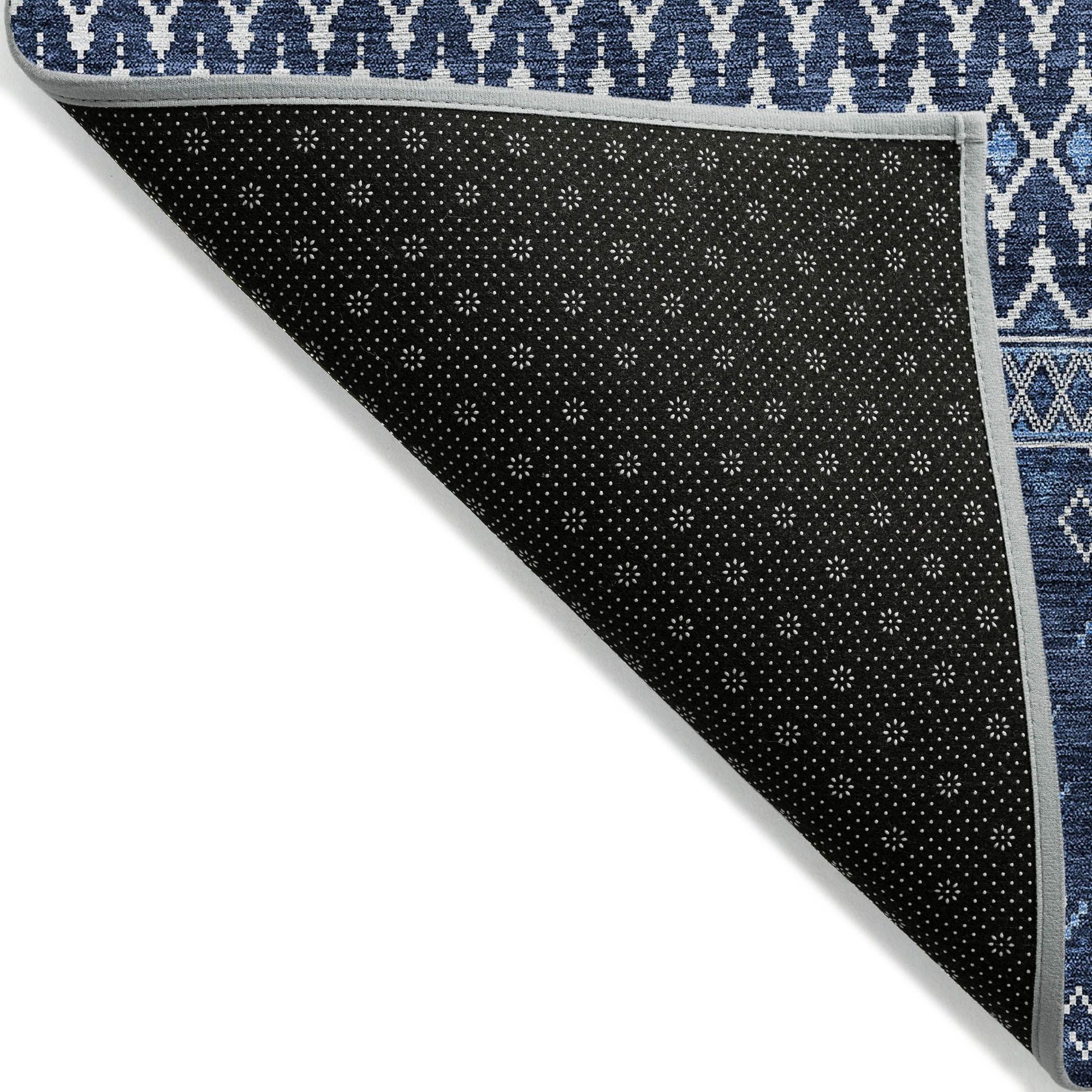 Machine Washable Navy Blue Rug - Indoor / Outdoor - Kids / Pet Friendly Boho Print Rug