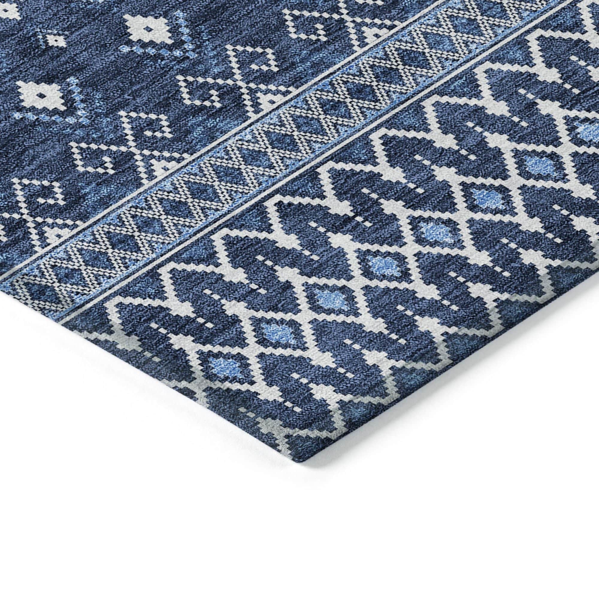 Machine Washable Navy Blue Rug - Indoor / Outdoor - Kids / Pet Friendly Boho Print Rug