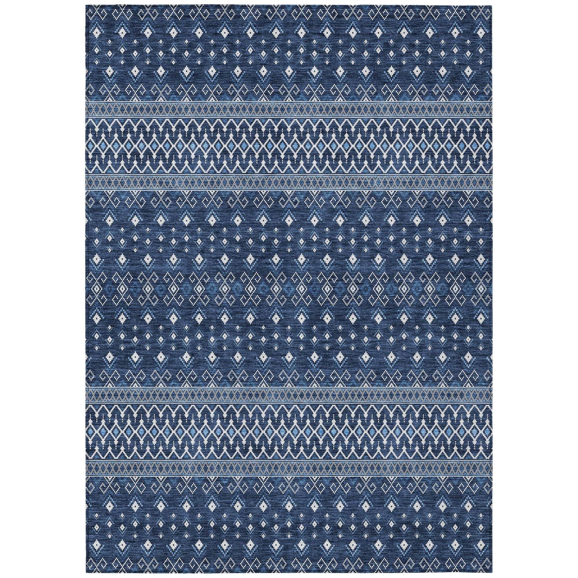 Machine Washable Navy Blue Rug - Indoor / Outdoor - Kids / Pet Friendly Boho Print Rug
