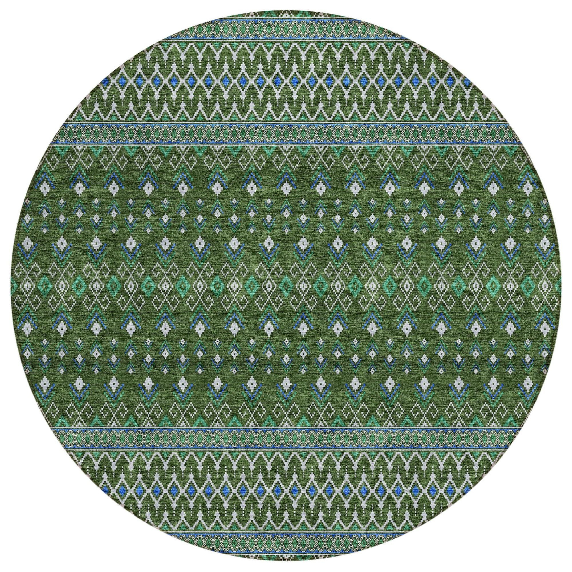Machine Washable Olive Green Rug - Indoor / Outdoor - Kids / Pet Friendly Boho Print Rug