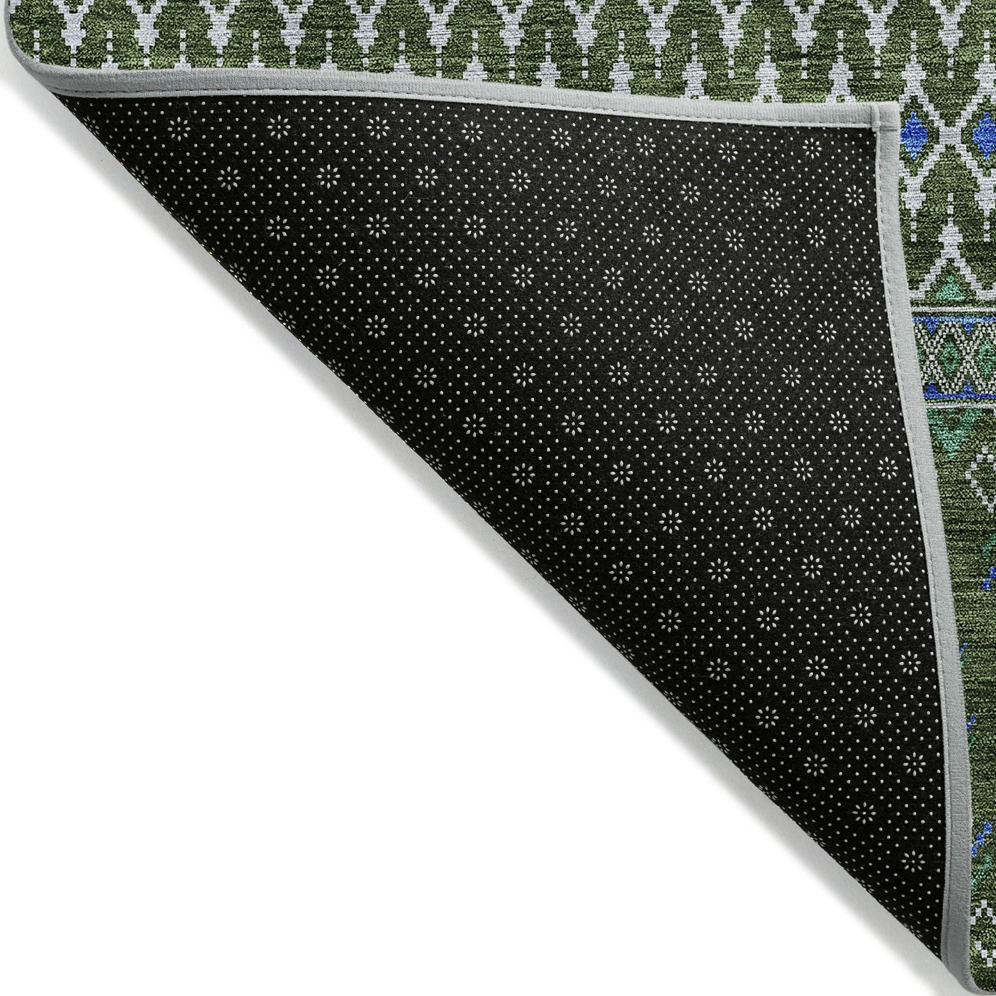 Machine Washable Olive Green Rug - Indoor / Outdoor - Kids / Pet Friendly Boho Print Rug
