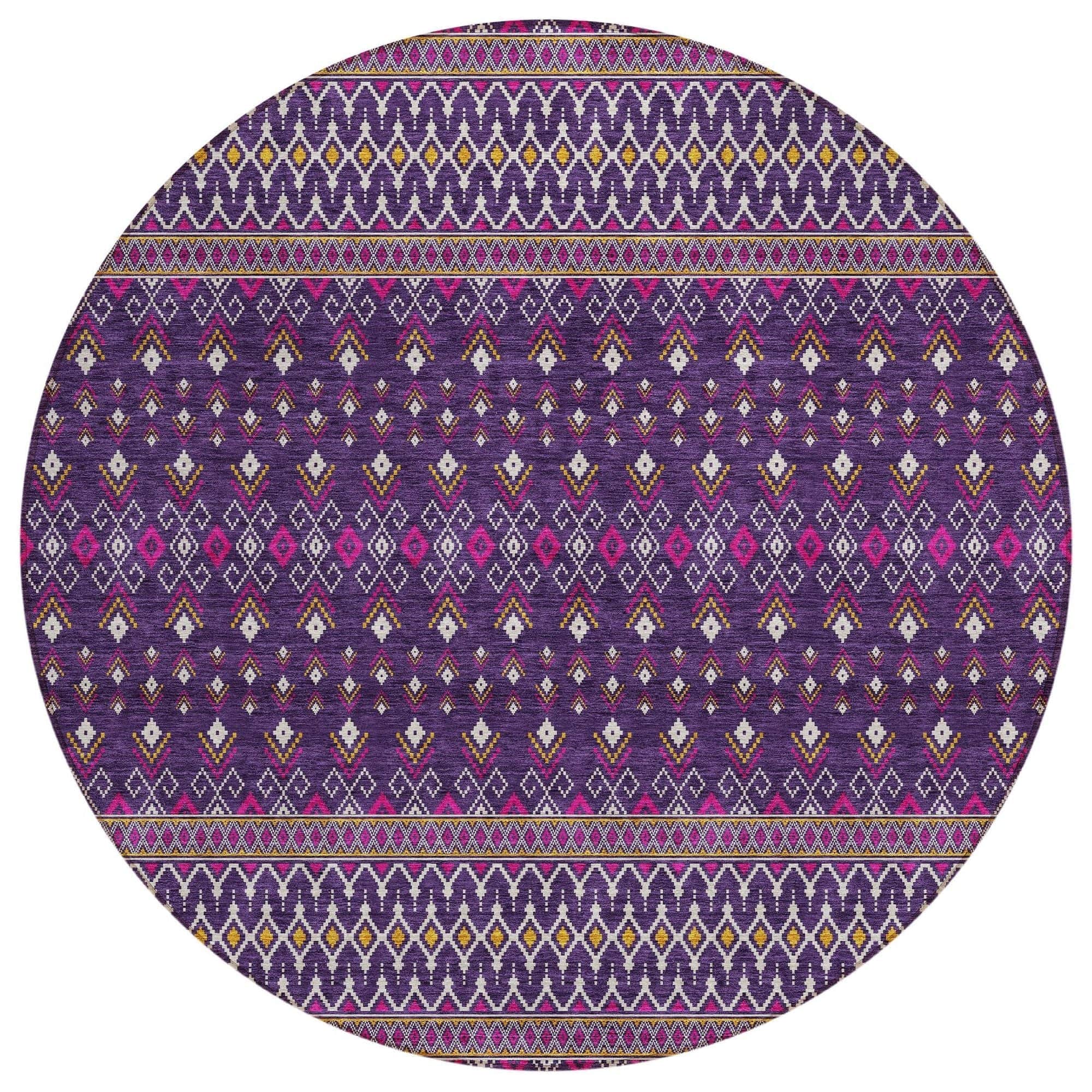 Machine Washable Purple Rug - Indoor / Outdoor - Kids / Pet Friendly Boho Print Rug