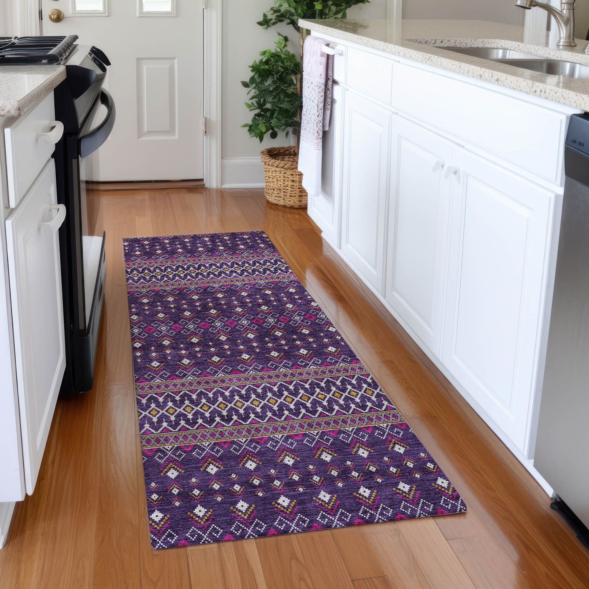 Machine Washable Purple Rug - Indoor / Outdoor - Kids / Pet Friendly Boho Print Rug