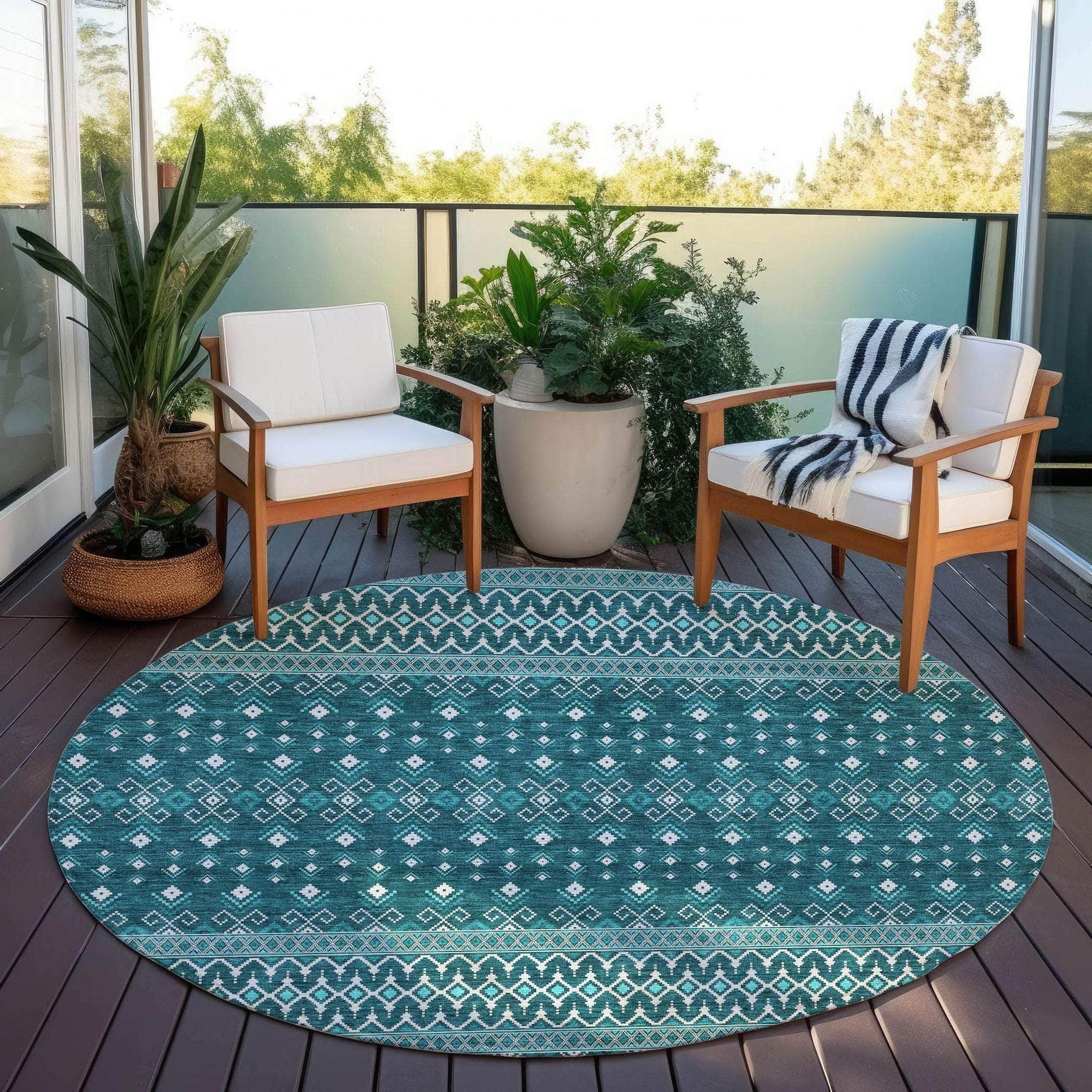 Machine Washable Teal Rug - Indoor / Outdoor - Kids / Pet Friendly Boho Print Rug