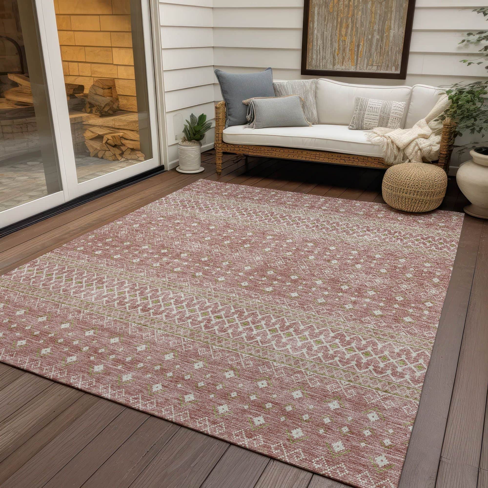 Machine Washable Blush Pink Rug - Indoor / Outdoor - Kids / Pet Friendly Boho Print Rug