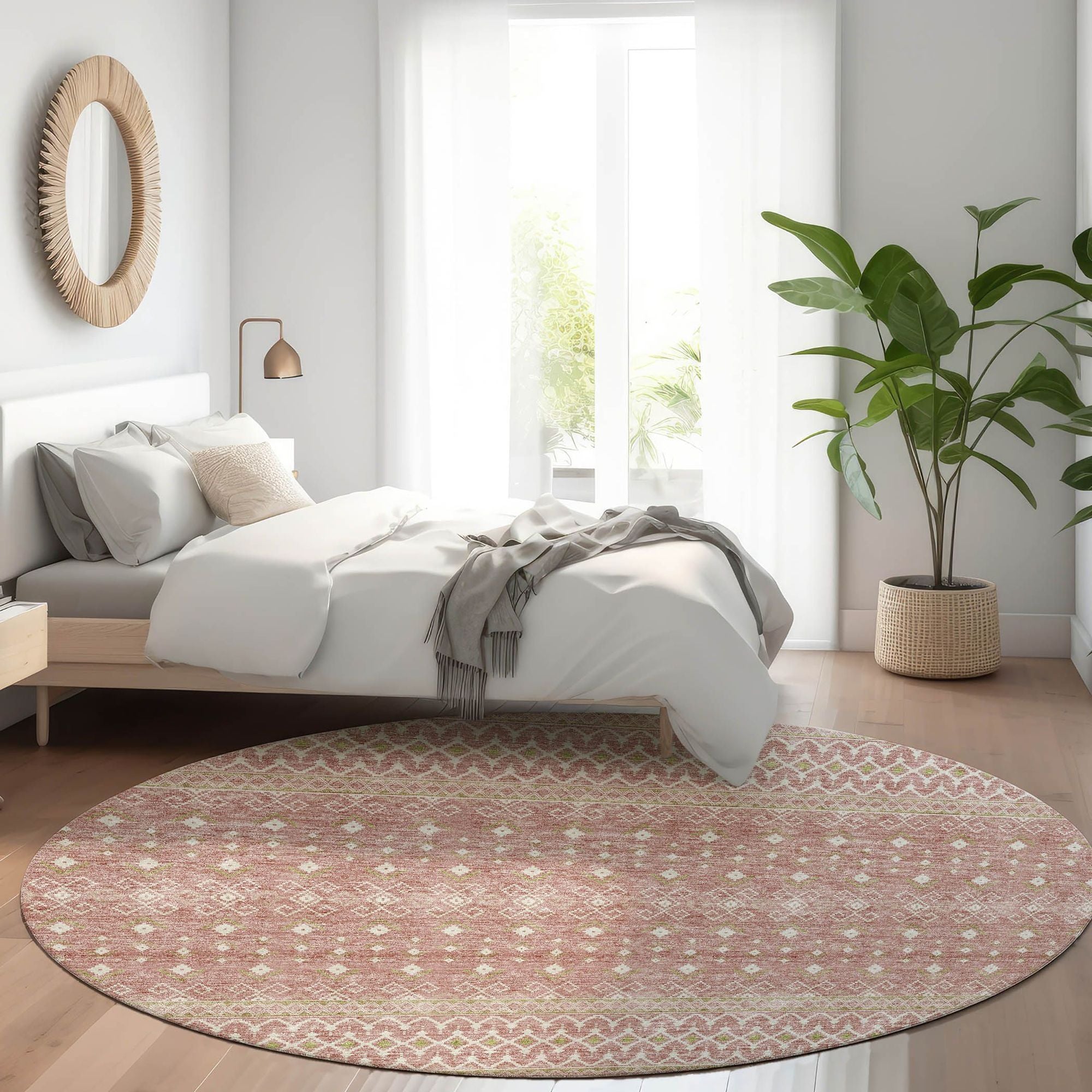 Machine Washable Blush Pink Rug - Indoor / Outdoor - Kids / Pet Friendly Boho Print Rug