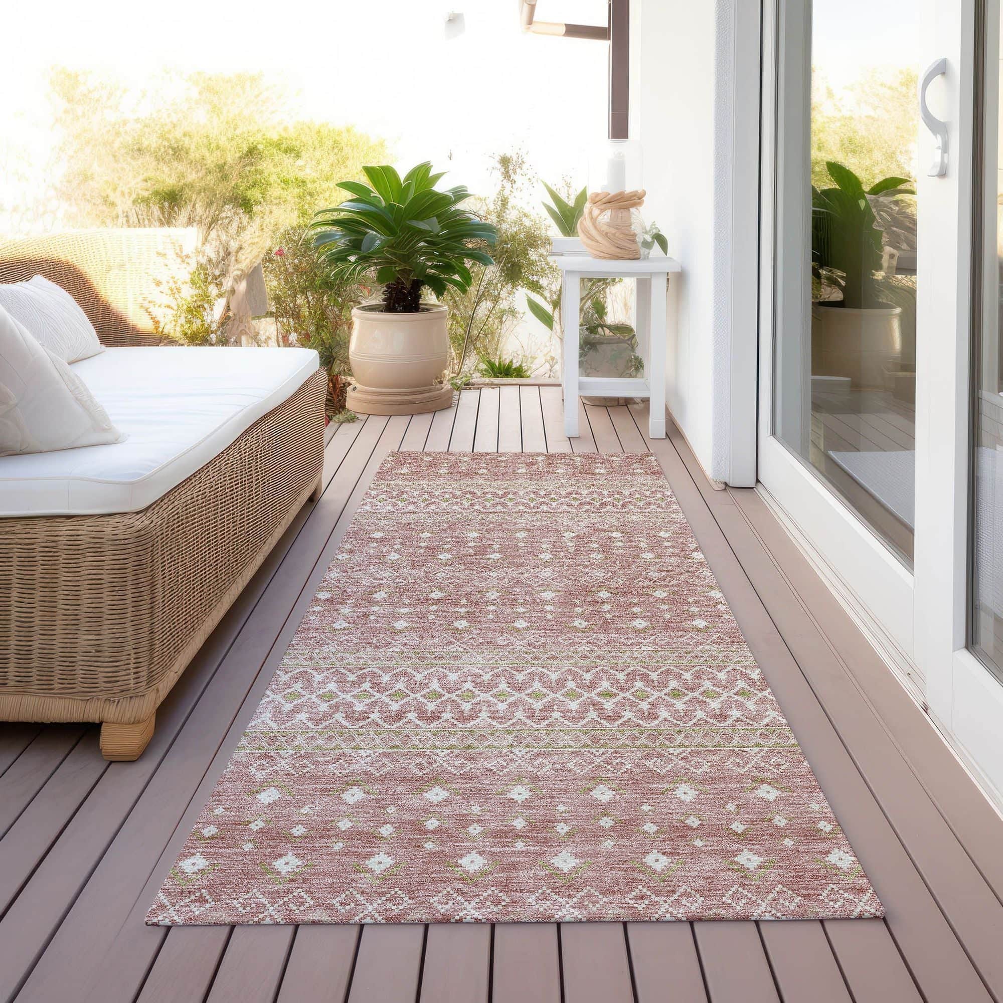 Machine Washable Blush Pink Rug - Indoor / Outdoor - Kids / Pet Friendly Boho Print Rug