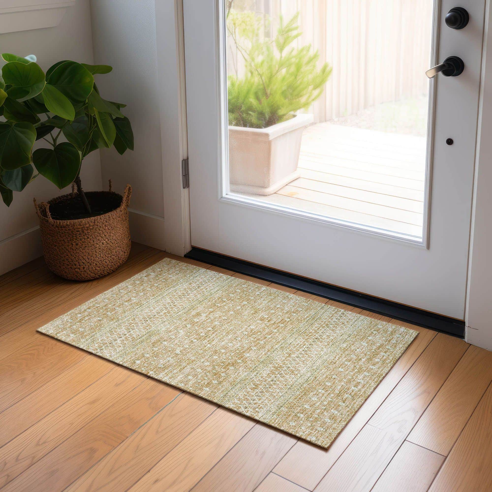 Machine Washable Copper Orange Rug - Indoor / Outdoor - Kids / Pet Friendly Boho Print Rug