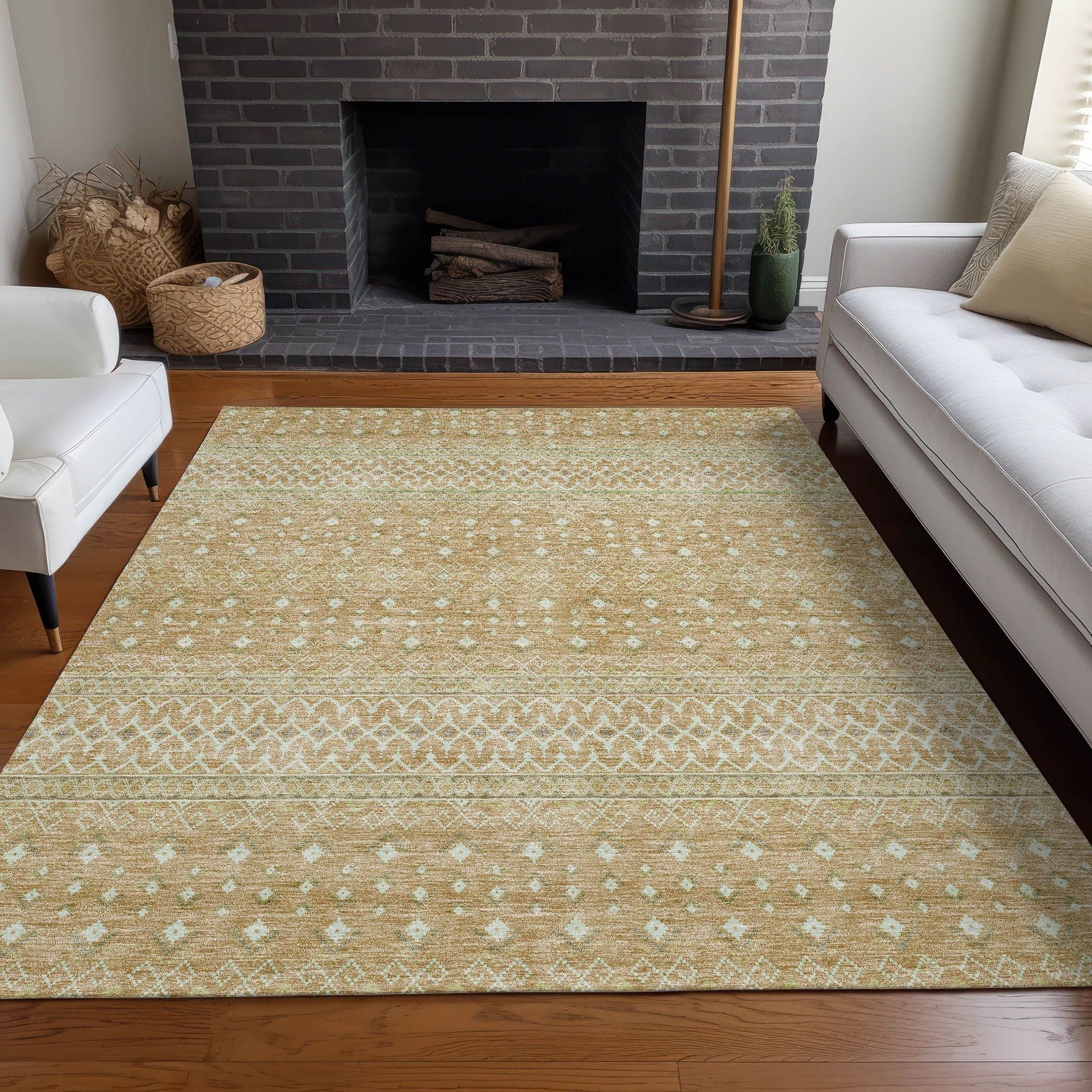 Machine Washable Copper Orange Rug - Indoor / Outdoor - Kids / Pet Friendly Boho Print Rug