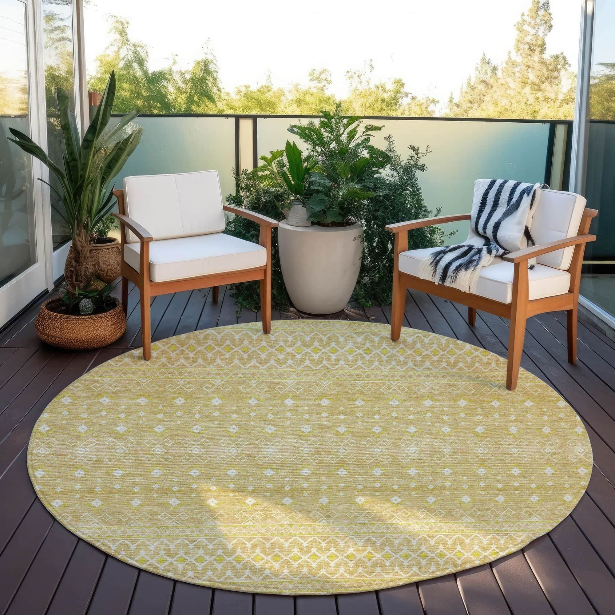 Machine Washable Gold Rug - Indoor / Outdoor - Kids / Pet Friendly Boho Print Rug