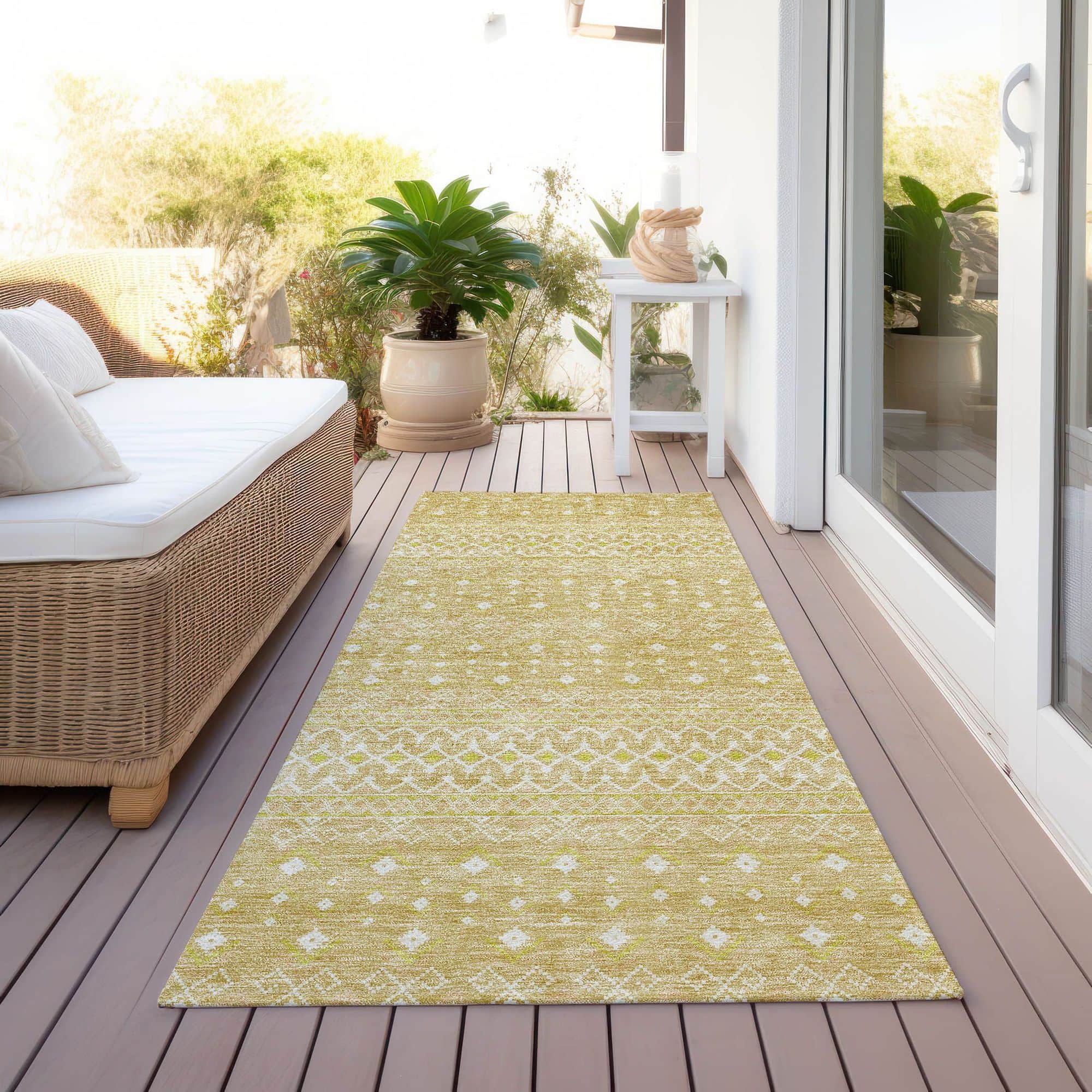 Machine Washable Gold Rug - Indoor / Outdoor - Kids / Pet Friendly Boho Print Rug