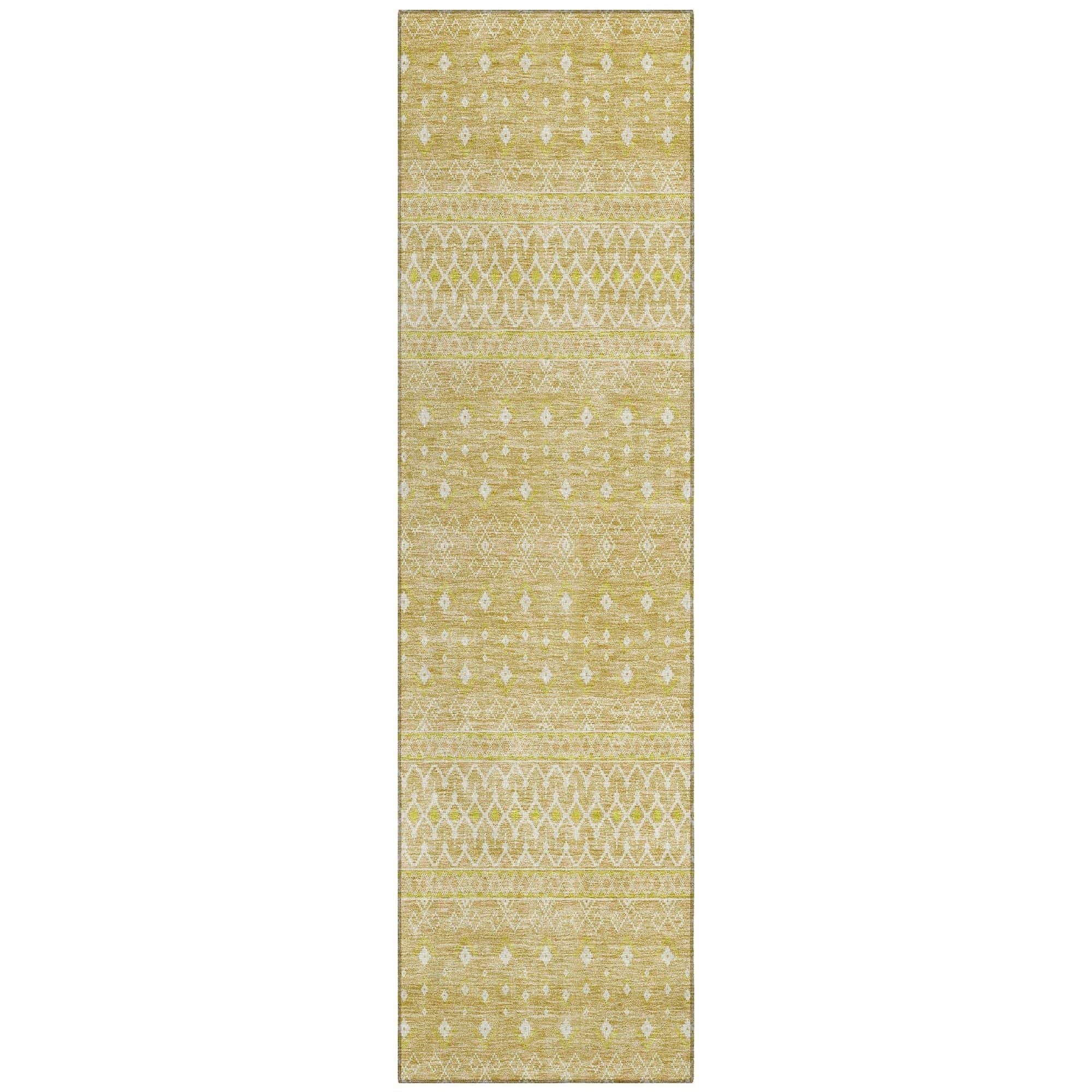 Machine Washable Gold Rug - Indoor / Outdoor - Kids / Pet Friendly Boho Print Rug