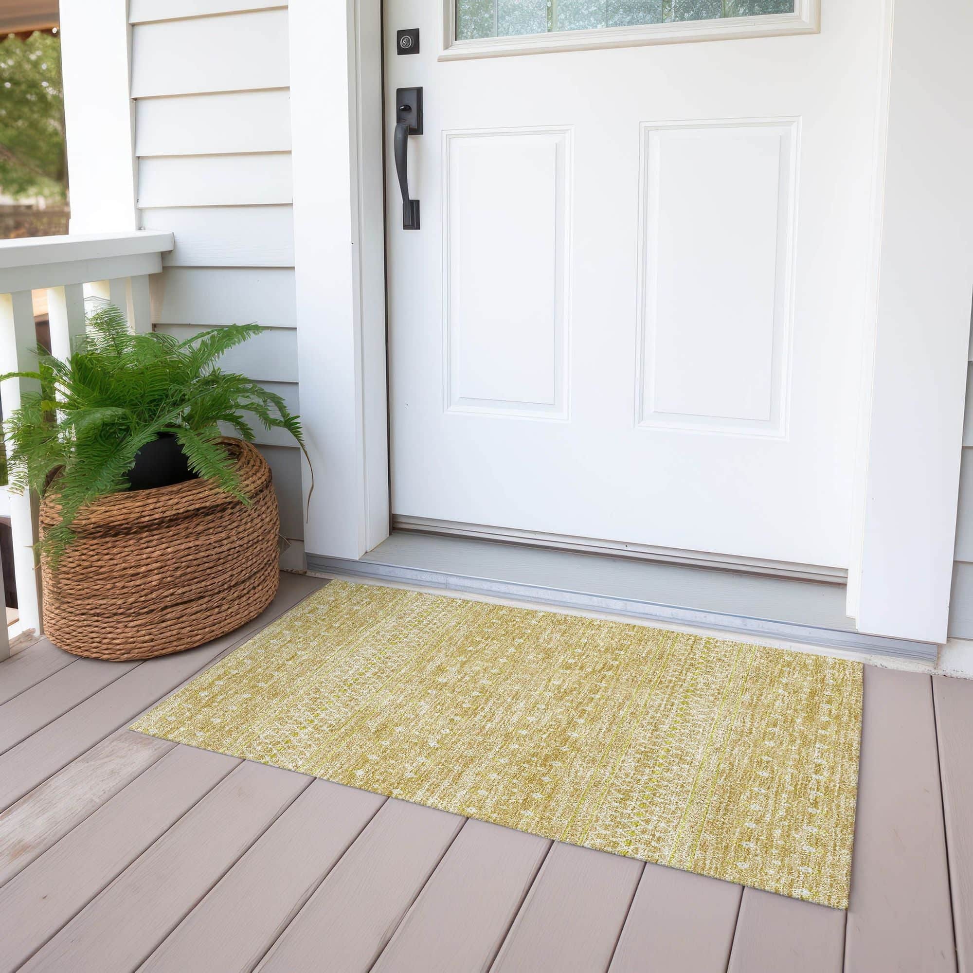 Machine Washable Gold Rug - Indoor / Outdoor - Kids / Pet Friendly Boho Print Rug