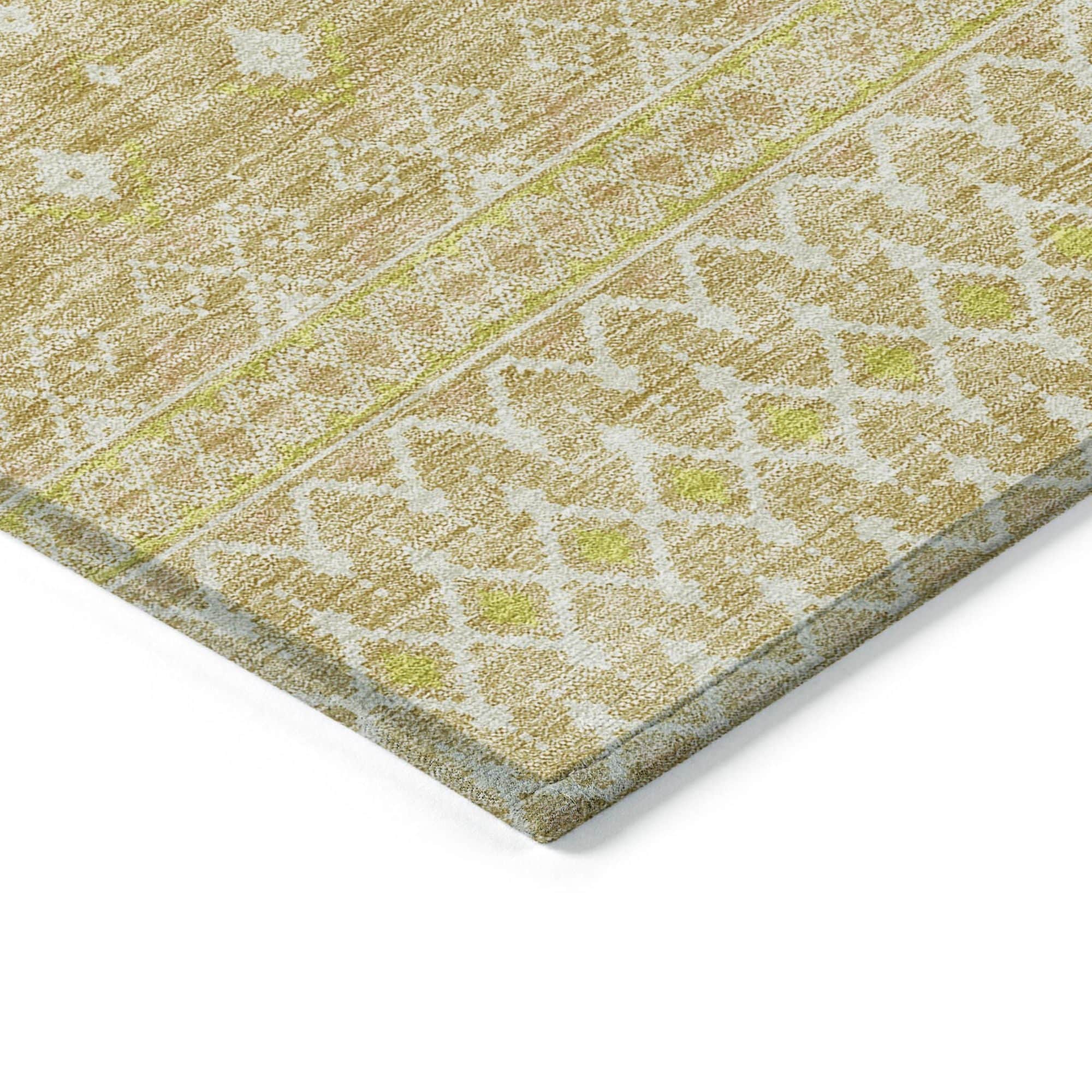 Machine Washable Gold Rug - Indoor / Outdoor - Kids / Pet Friendly Boho Print Rug