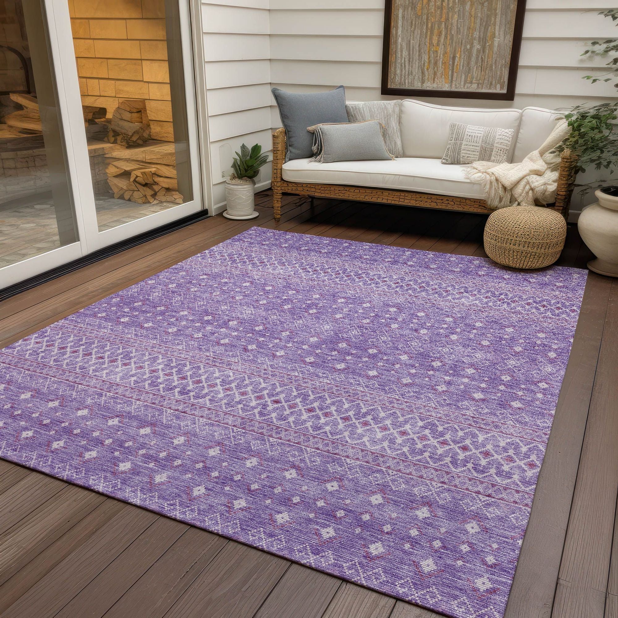 Machine Washable Lavender Purple Rug - Indoor / Outdoor - Kids / Pet Friendly Boho Print Rug