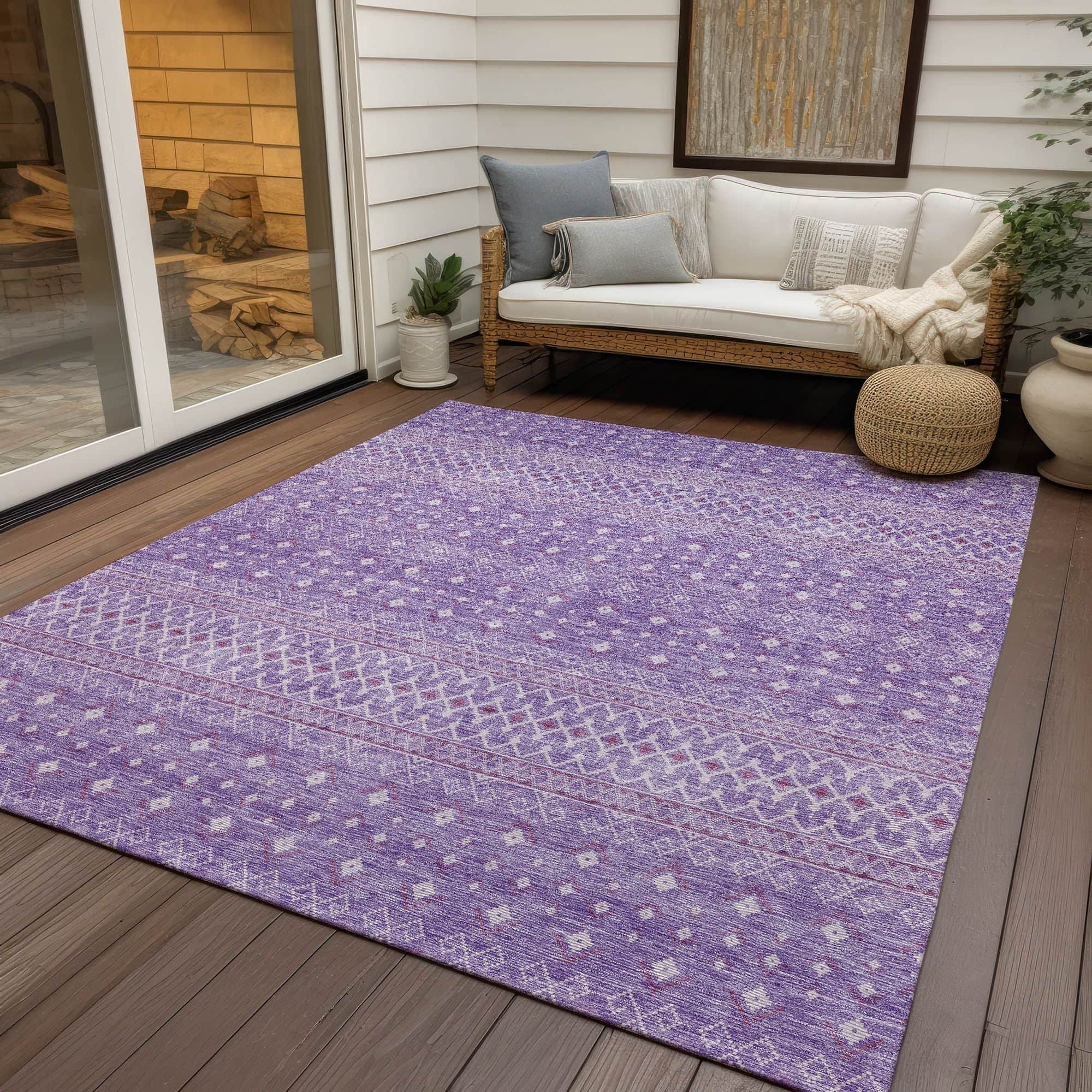 Machine Washable Lavender Purple Rug - Indoor / Outdoor - Kids / Pet Friendly Boho Print Rug