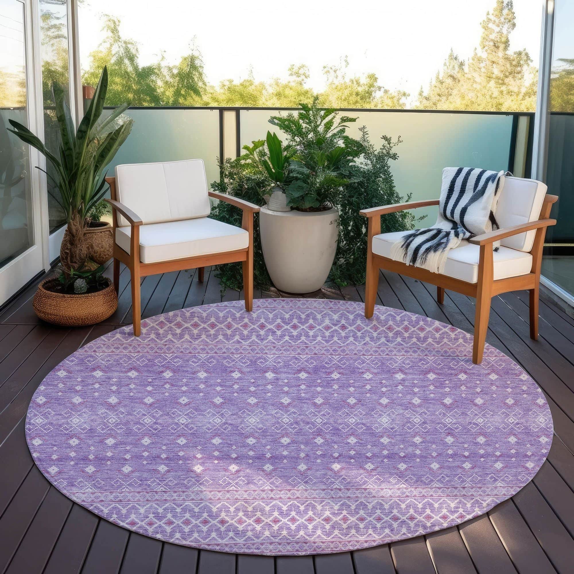 Machine Washable Lavender Purple Rug - Indoor / Outdoor - Kids / Pet Friendly Boho Print Rug